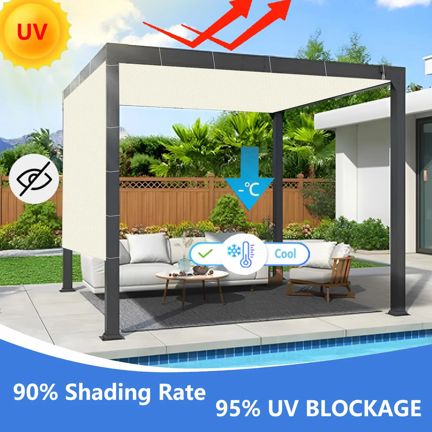 Tenda a Vela Parasole 1.8x2M Vela Ombreggiante Rettangolare Impermeabile Tenda a Vela Giardino Protezione UV Tende da Sole con Corda di Nylon e Occhiellato per Esterno Giardino Crema