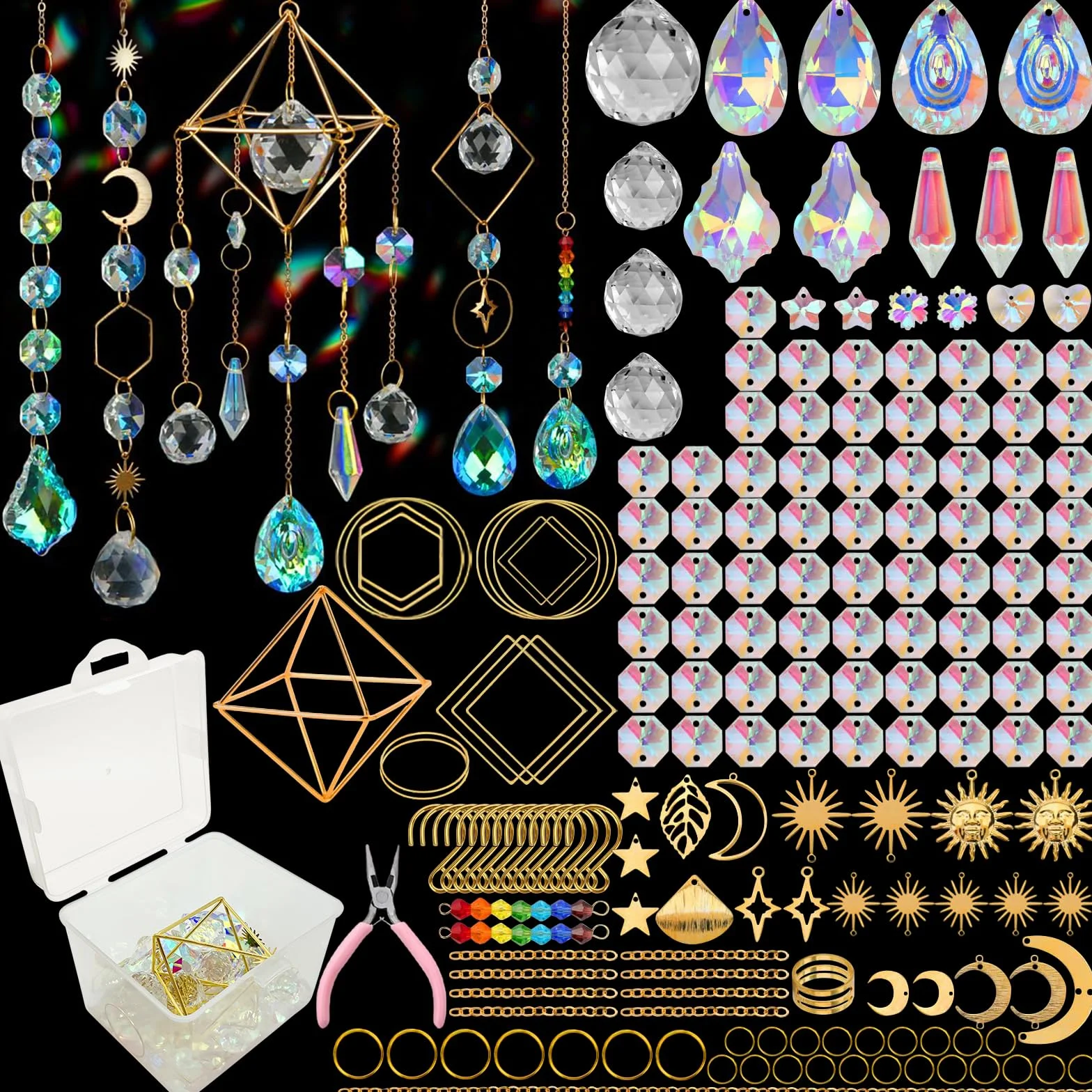 VEEKAY 400 Pezzi Acchiappasole Cristallo,Kit Sun Catcher fai da te Suncatcher, Acchiappasole da Appendere,Suncatcher Pendenti Acchiappa-sole per la decorazione del giardino della finestra