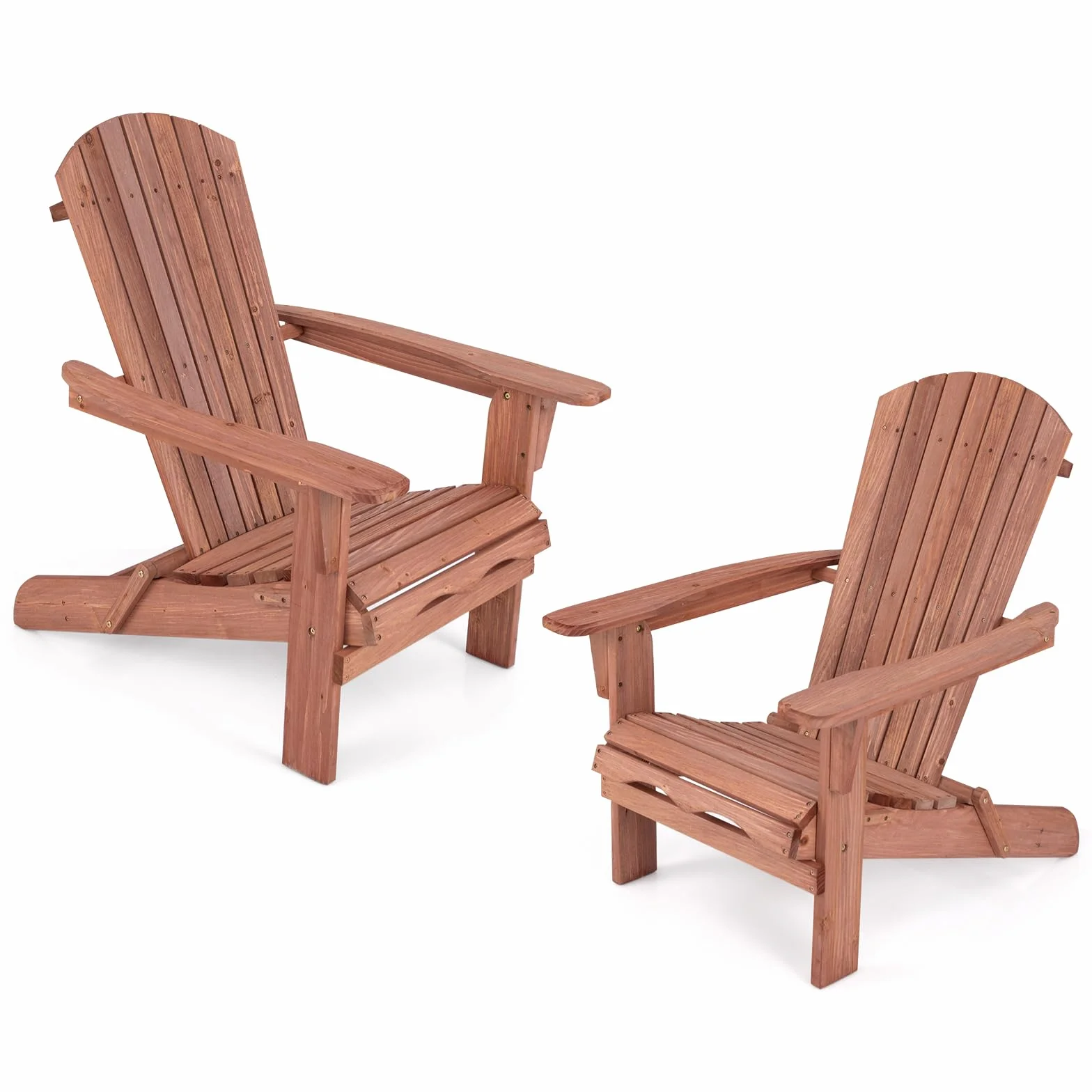 COSTWAY Sedia Adirondack Pieghevole, Sedia da Giardino in Legno di Abete, Poltrona Prendisole con Schienale Alto, Portata 180 kg, 89 x 71 x 94 cm (2, Marrone, 89 x 71 x 94 cm)