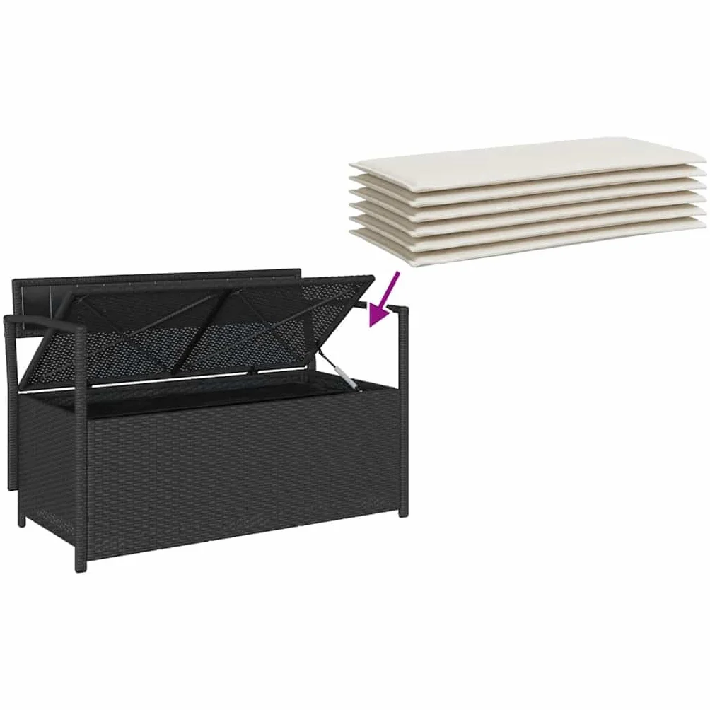 vidaXL Panca Portaoggetti da Giardino con Cuscino in Polyrattan Nero, Panca da Giardino, Panca da Giardino, Panca da Giardino, Panca da Esterno