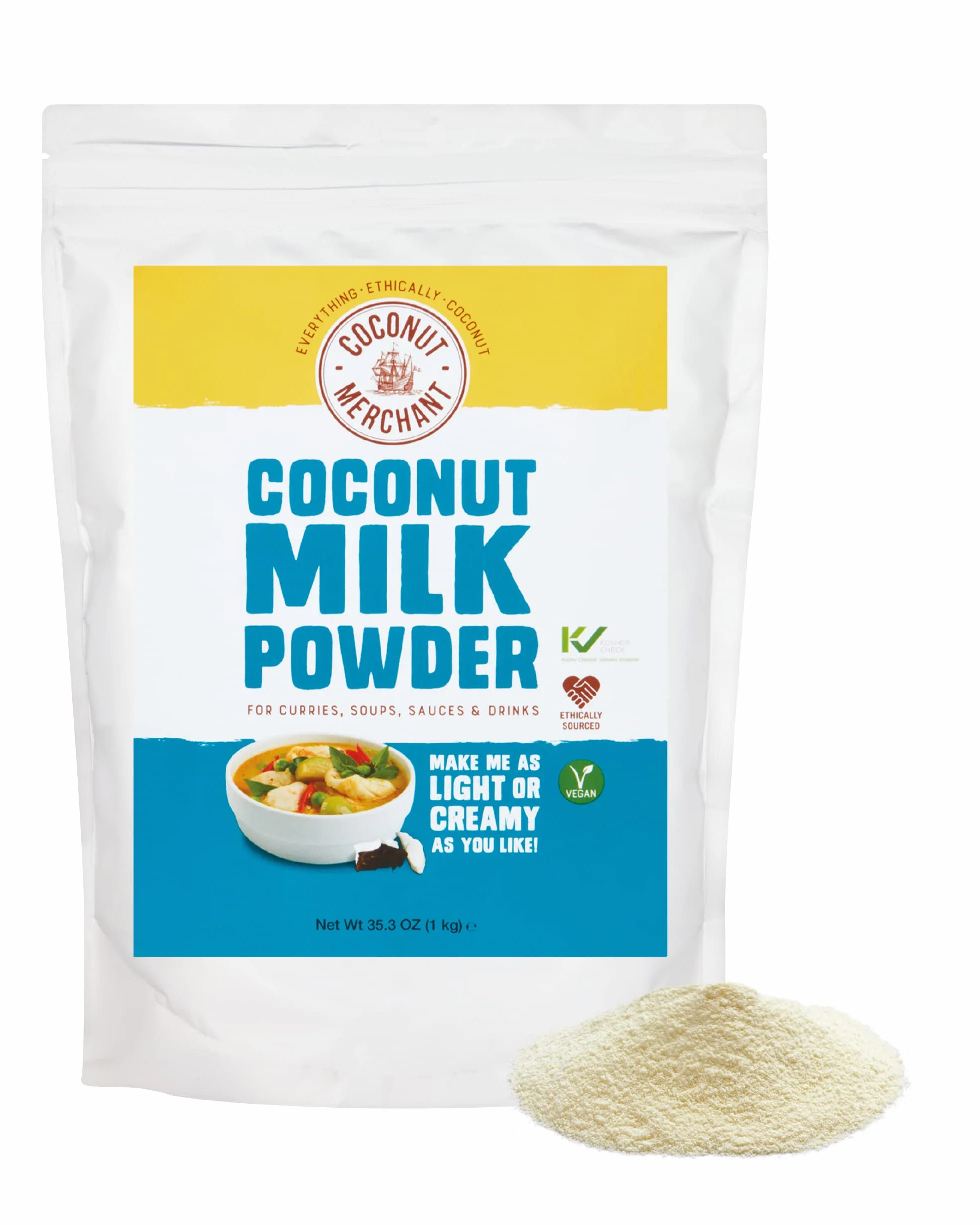 1kg Coconut Merchant Latte di cocco in polvere Alternativa vegana al latte in polvere | curry, zuppe, salse, frullati e bevande | Vegano | Approvvigionamento etico | Bevilo, aggiungilo, mescola