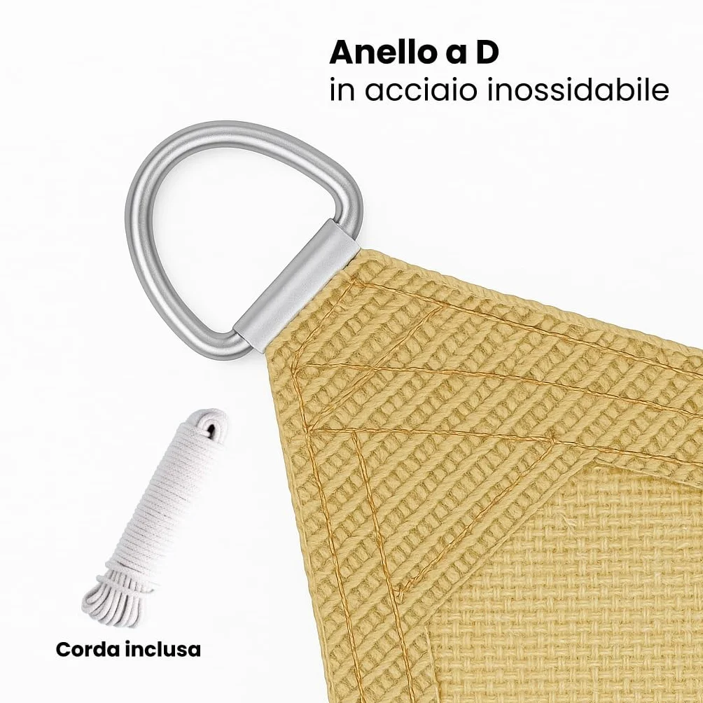 Brigros - Tenda Ombreggiante Esterno Quadrata In HDPE 180gr/m2 Con Anelli Inox, Anti-UV, Con Borsa, Telo Parasole Per Esterni Dimensioni 3x3, 4x4, 5x5, Vela Ombra Giardino (Beige, 5x5)