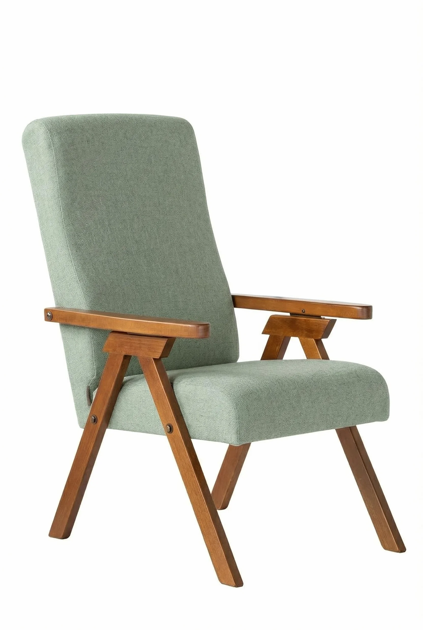 POLTRONA legno FIAMMETTA RELAX imbottita, 3 posizioni, tessuto color SALVIA sfoderabile