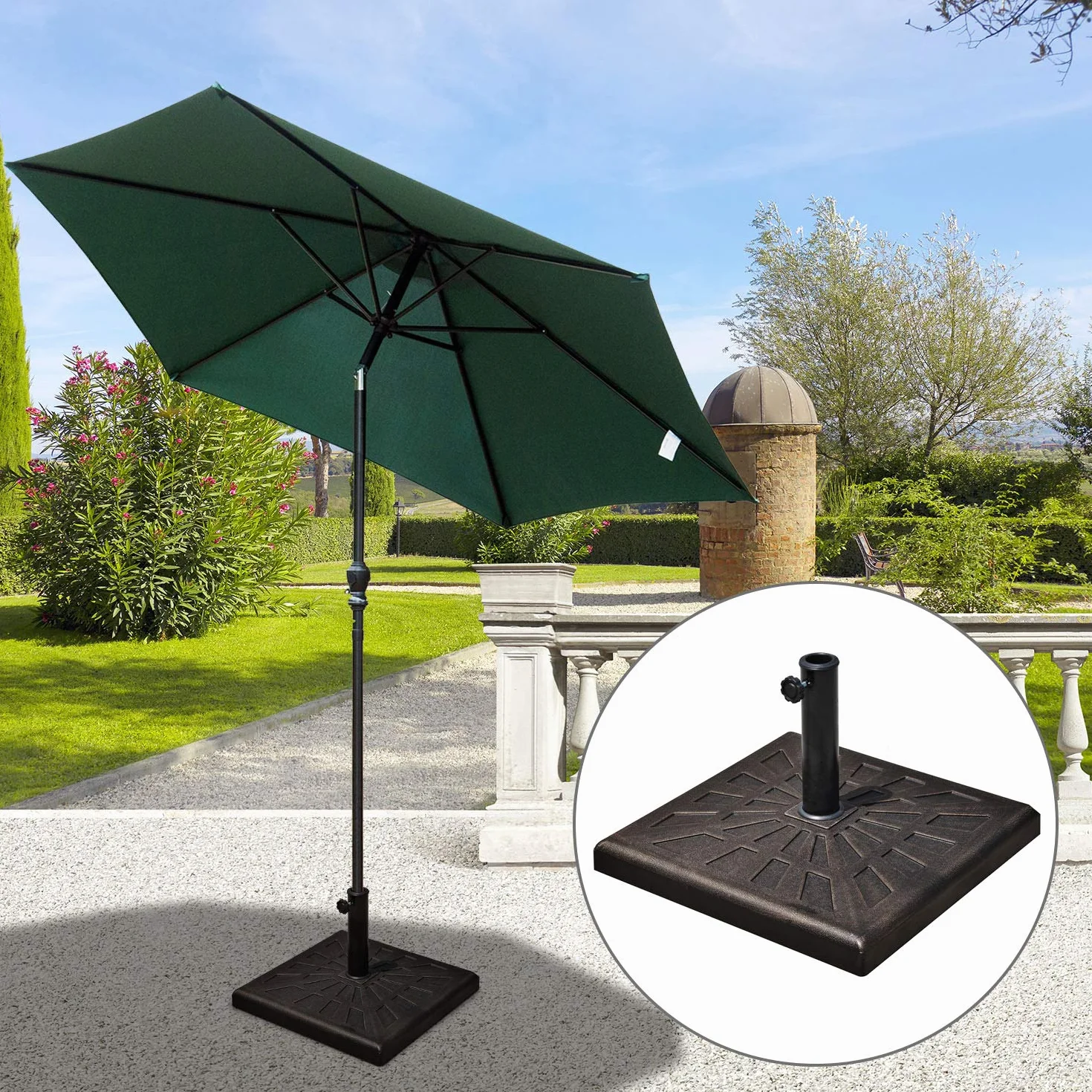 Outsunny Base per Ombrellone Diametro 3,8/4,8cm Peso 15Kg da Giardino Resina 47x47x32cm