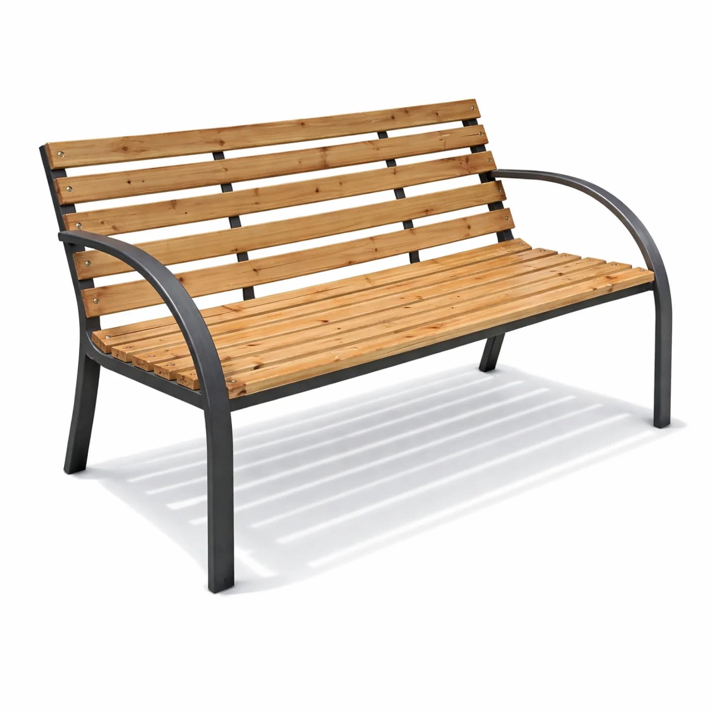 PALUPLUS Panchina da Giardino in Legno di Abete, Misura 120x53x84 cm, Panca da esterno a 2 posti con struttura e braccioli in acciaio e 12 doghe, Portata Massima 200 kg -9451C -11,5