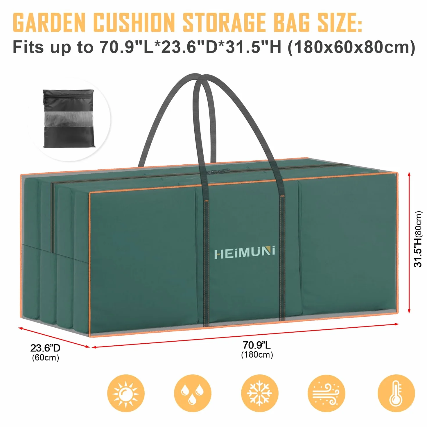 Borsa di Stoccaggio per Esterni, Impermeabile Porta Cuscini da Giardino Con Maniglia, Custodia per Albero di Natale, Custodia Organizer con Maniglie Borsa da Giardino Grande, 180x60x80cm