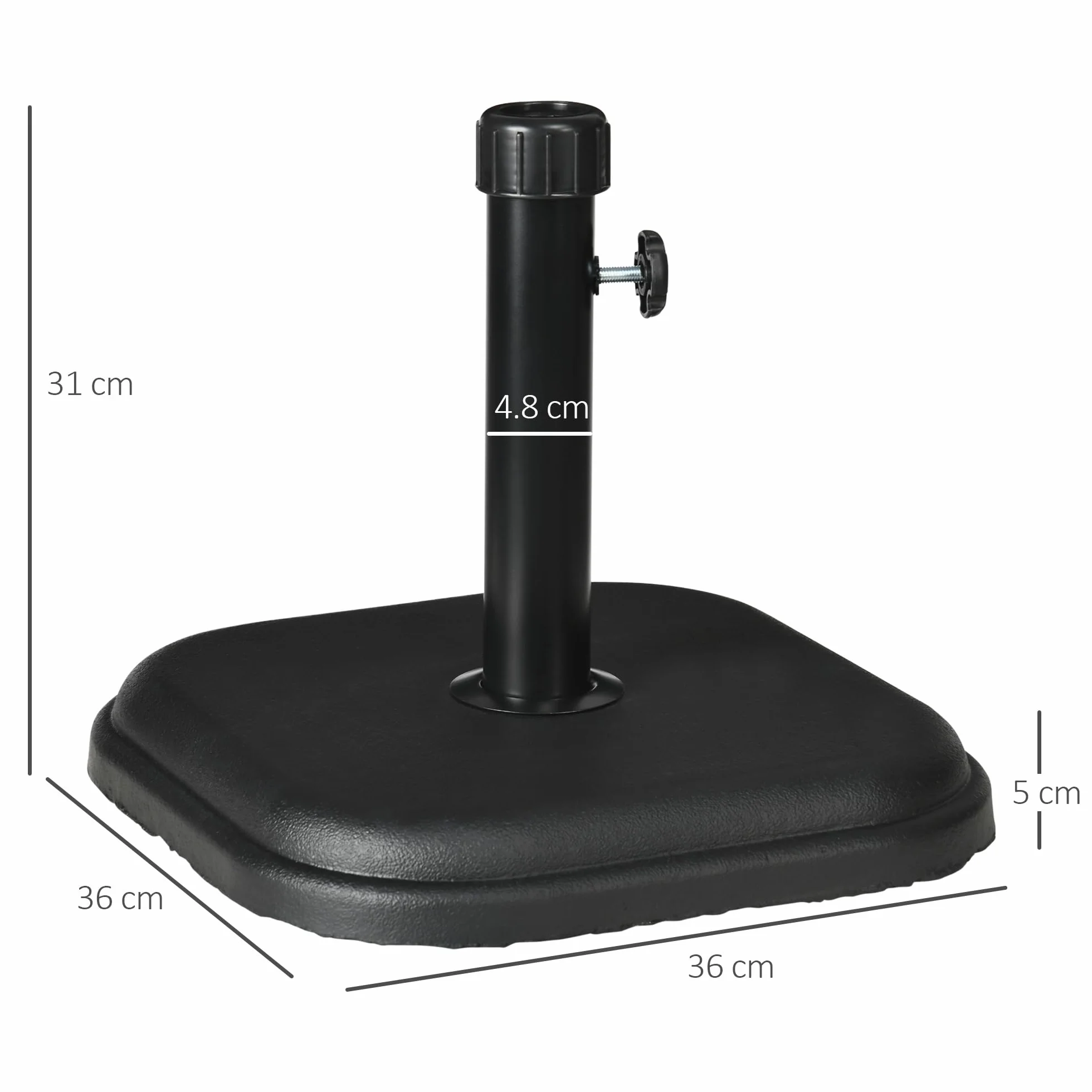 Outsunny Base per Ombrellone da Giardino in Plastica e Cemento da 11kg, Basamento per Ombrellone con Palo da 32-38mm, 36x36x31cm, Nero