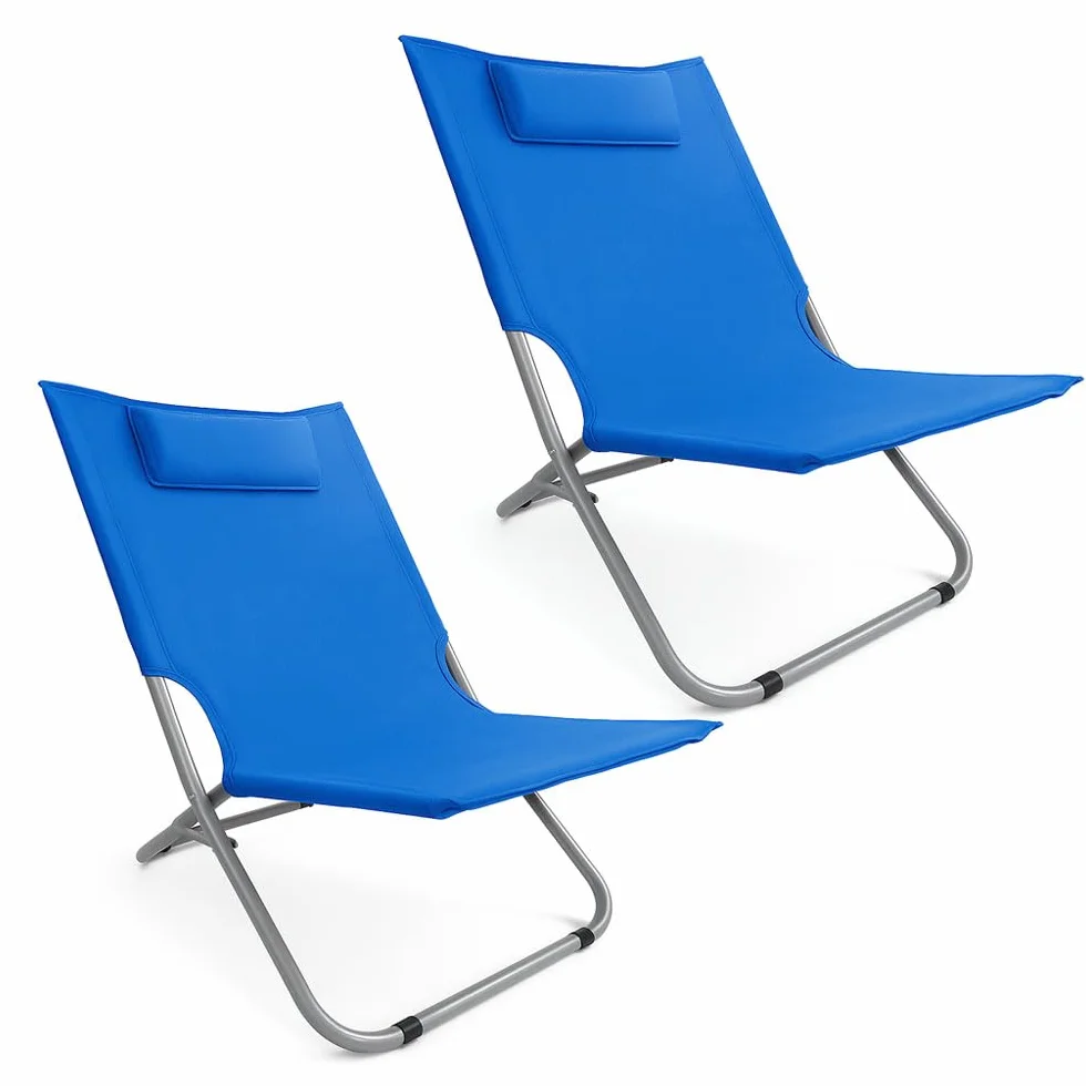 SACAR Spaggina Serena Maxi Pieghevole – Struttura in Ferro Ø22 mm e Perno in Acciaio – Rivestimento in Poliestere con Cuscino Integrato – Ideale per Spiaggia, Campeggio, Giardino, Parco (2 BLU)