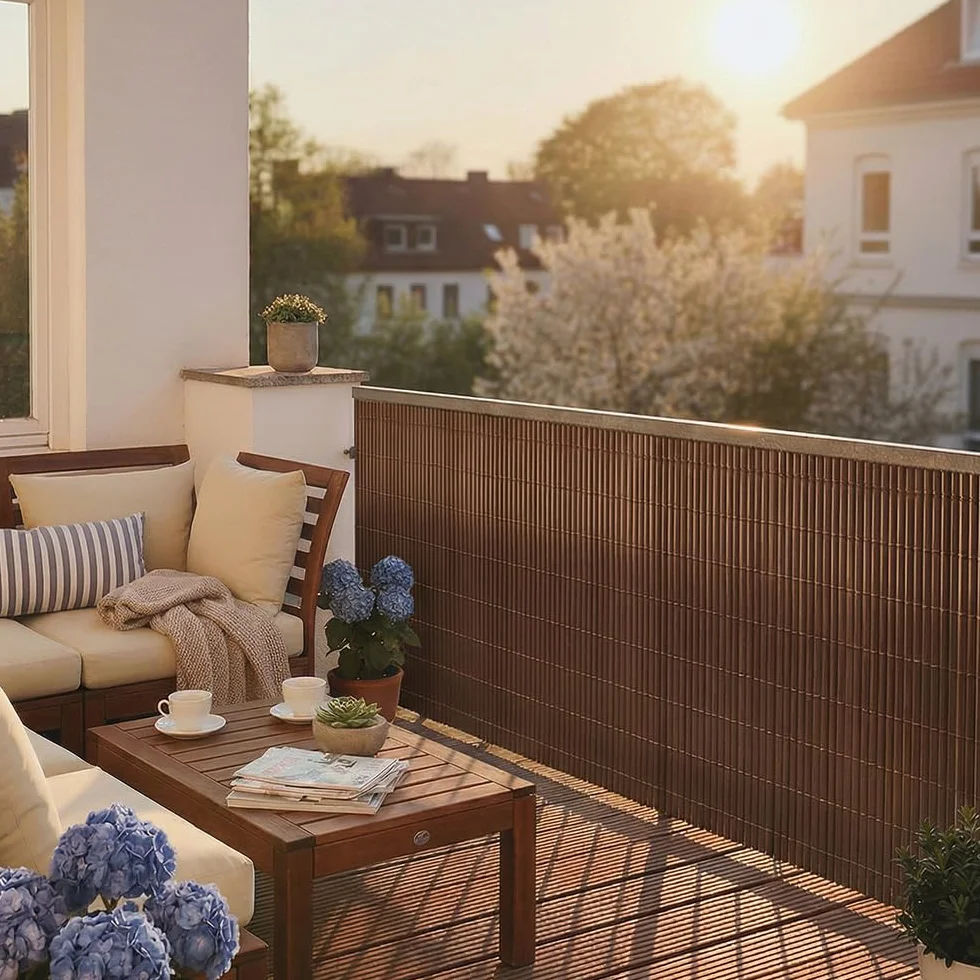 Mazovia Frangivista Balcone, Terrazzo, Giardino, PVC, 150x500 cm, Marrone, Resistente alle Intemperie e ai Raggi UV, Moderno Frangivento, Coperture Ombreggiante, Tutto L'Anno, Senza Fori