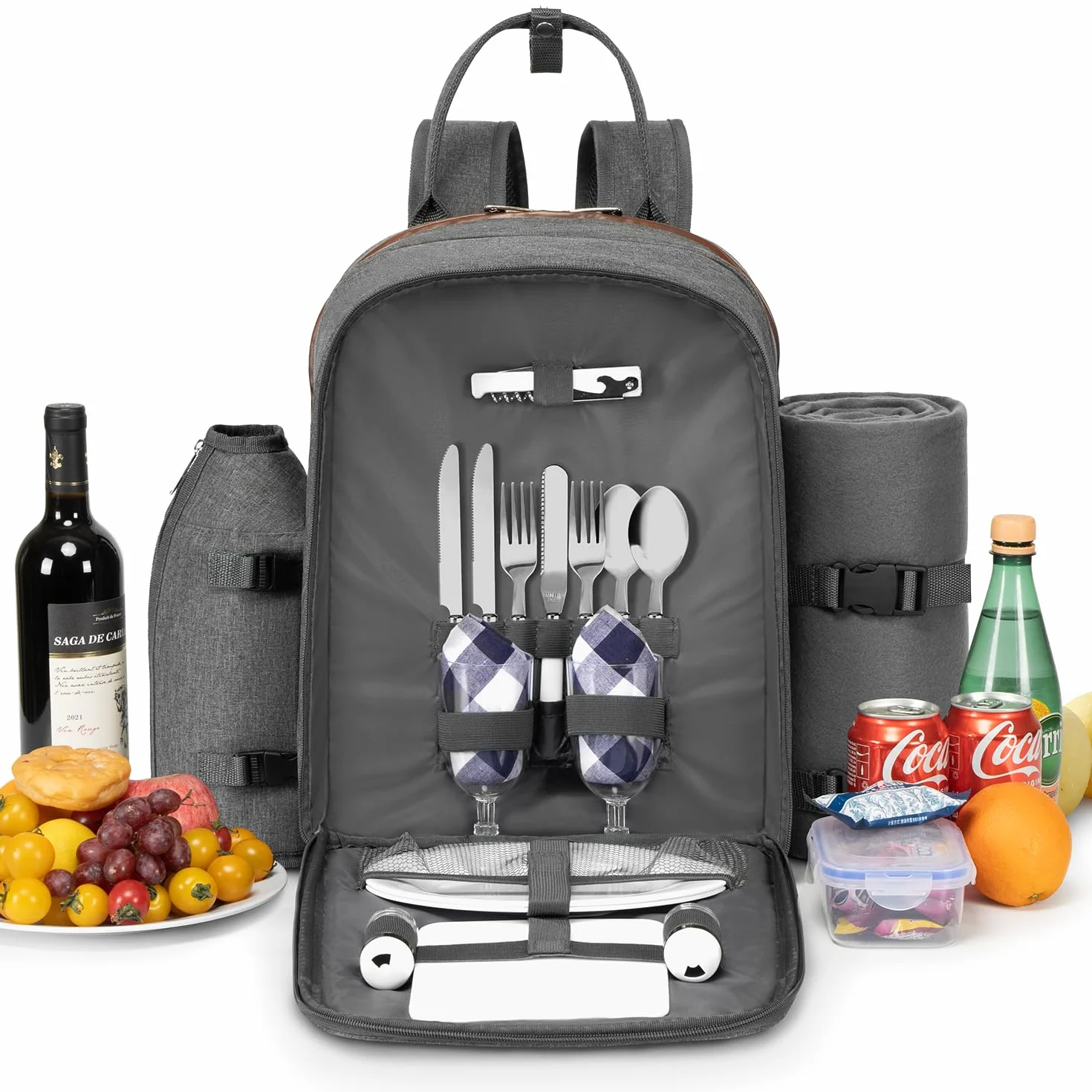 Apollo Walker Zaino da picnic per 2 persone, set e coperta, borsa termica, grigio chiaro