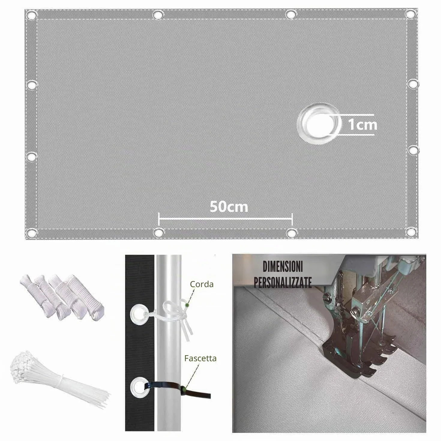 Vela Ombreggiante Impermeabile 1x2M Tenda da Sole per Esterno Vele Ombreggianti Rettangolare Telo Parasole con Fune Occhiellato Protezione UV Tenda Vela per Giardino Balcone Terrazza Grigio chiaro