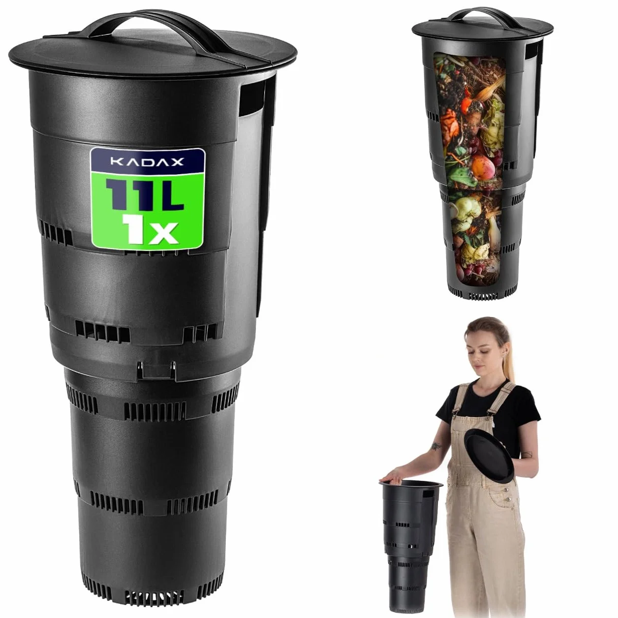 KADAX Kompostiera Interrata da Giardino in Plastica - Nero - da Interrare per Compostaggio Invisibile - aerazione con Fori e Coperchio con Maniglia Antiodore senza Insetti