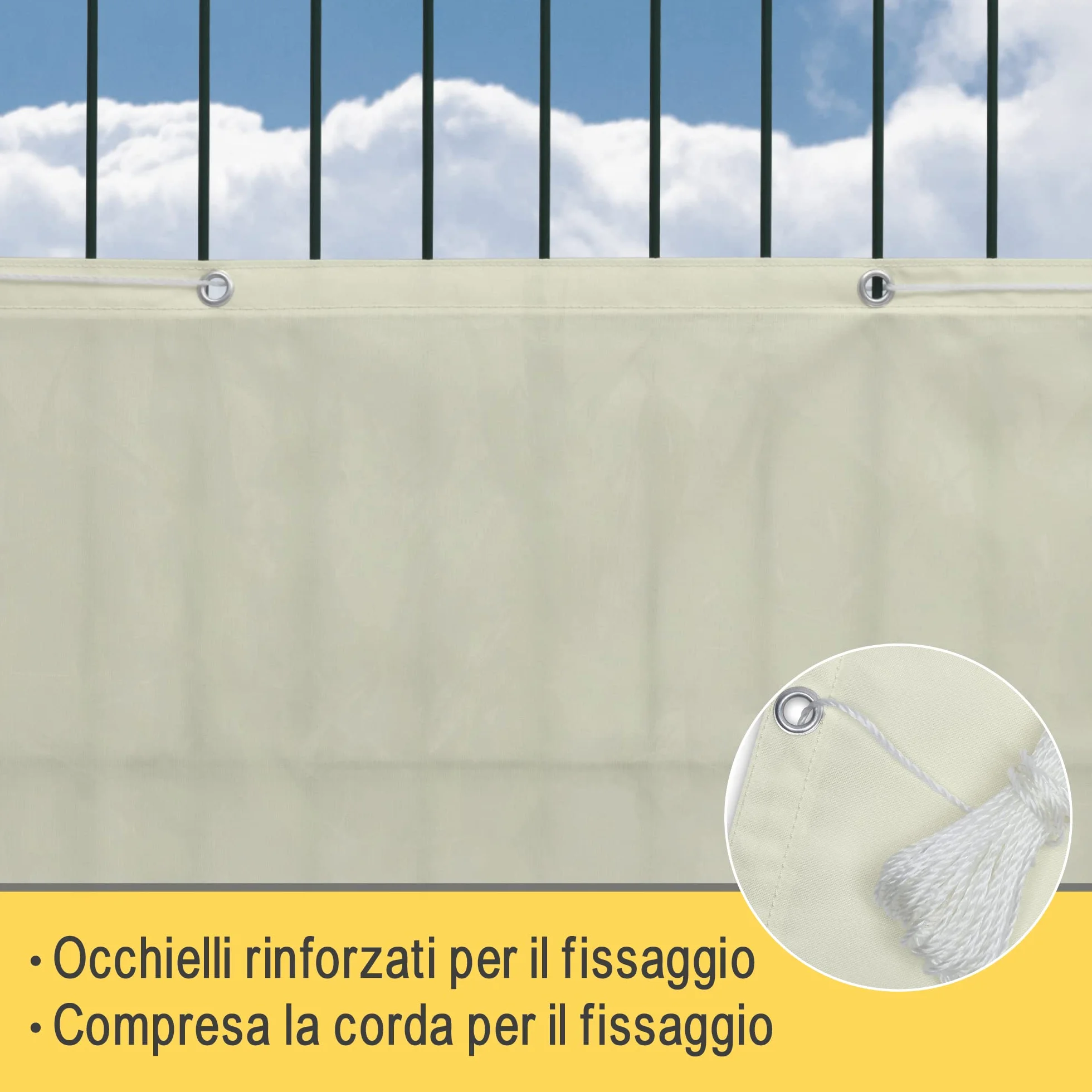 Sol Royal Frangivista e Telo Frangivento per Balconi 90x500 cm in 160g/m PES – Frangivista Balcone Impermeabile & Protezione UV – Schermi Privacy con Occhielli Crema – SolVision PB2