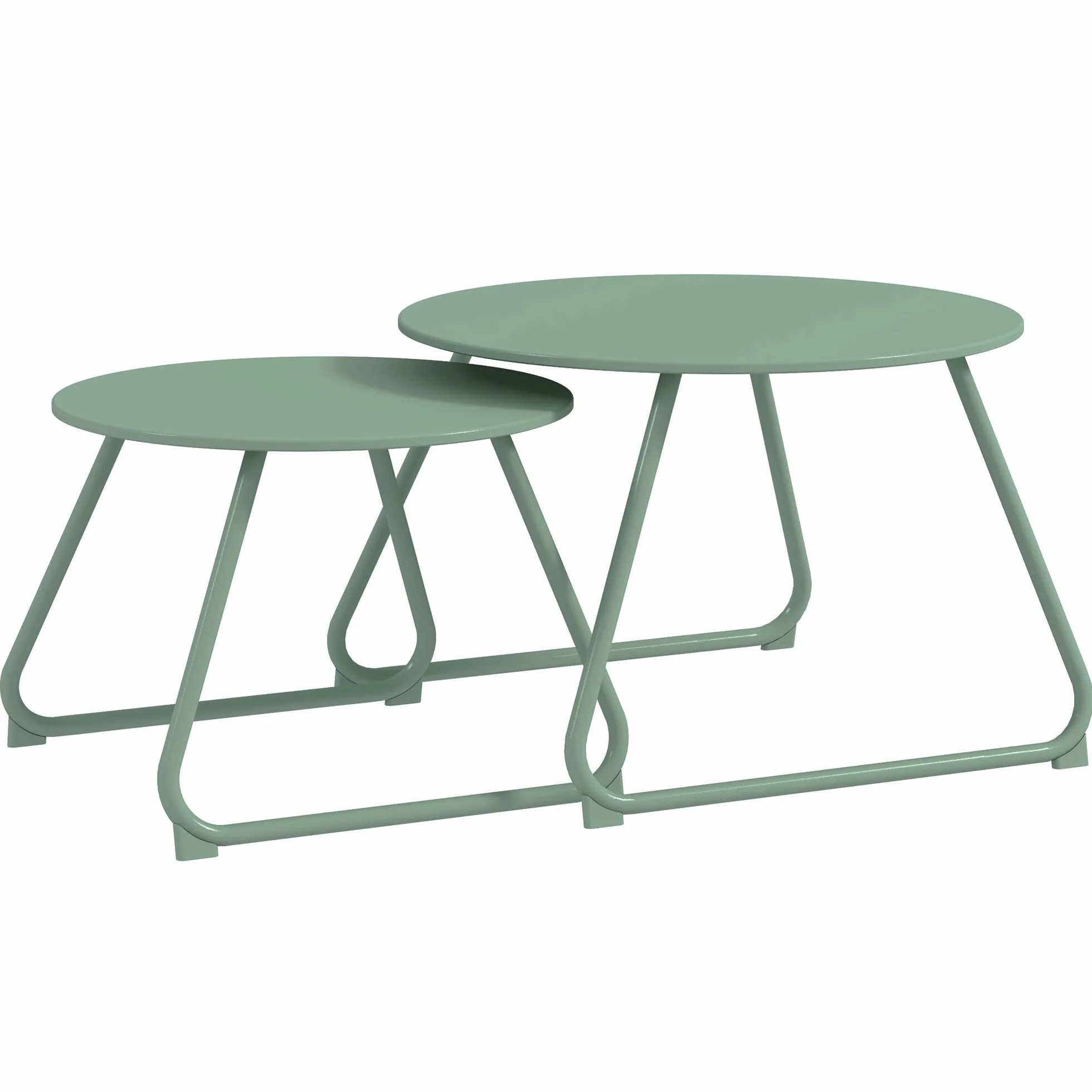 Outsunny Set di 2 tavolini rotondi impilabili, in metallo epossidico, Stabile tavolino da esterno Ø60 e Ø48 cm, verde