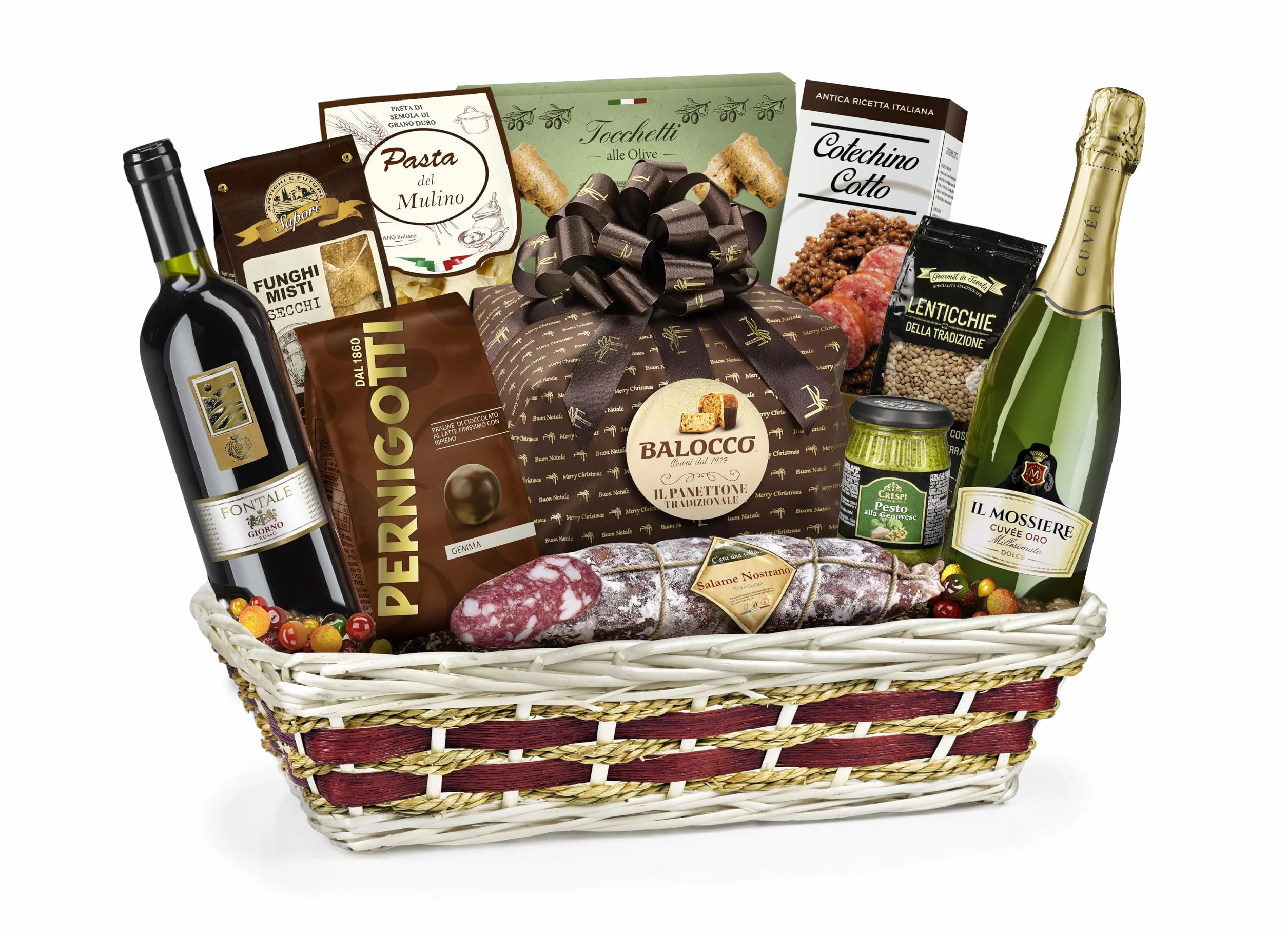 Cesto Natalizio Regalidea “Prelibatezze” con Specialità Gastronomiche Tipiche di alta qualità - Confezione Regalo di Natale Gourmet da 12 Pezzi
