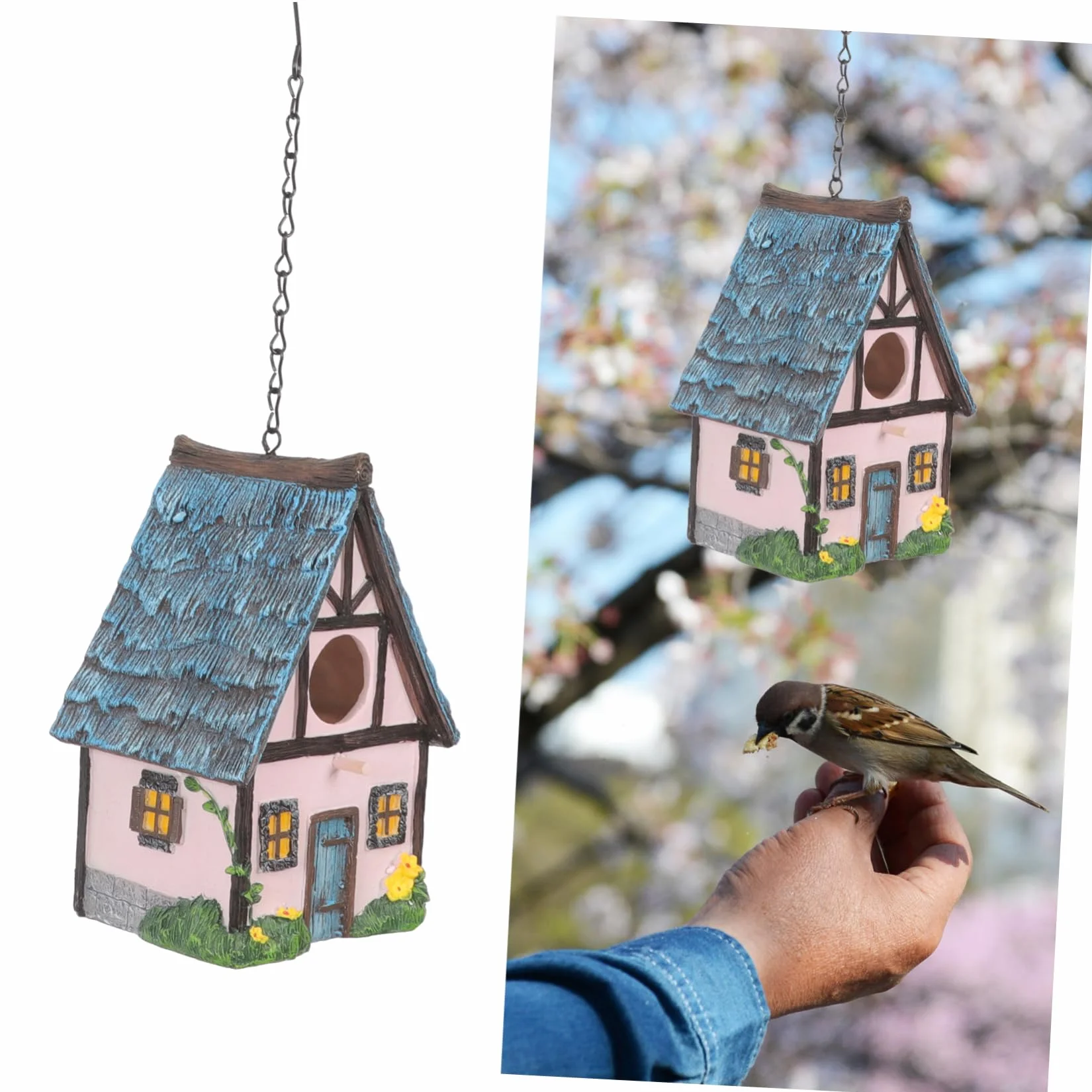 Casetta Per Uccelli Da Esterno in Resina Nido Sospeso, Decorazione Giardino Colorata