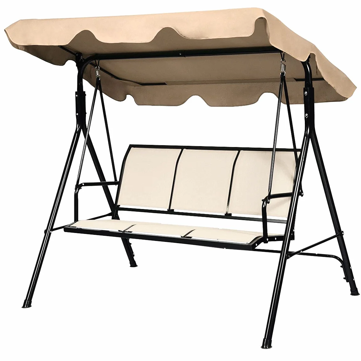 GIANTEX Dondolo da Giardino, a 3 Posti, Tetto di Ricambiabile, Telaio in Metallo e Texteline, con Copertura Anti-UV e Anti-Acqua, Arredo per Esterno, 173x119x152 cm, 2 Colori (1)