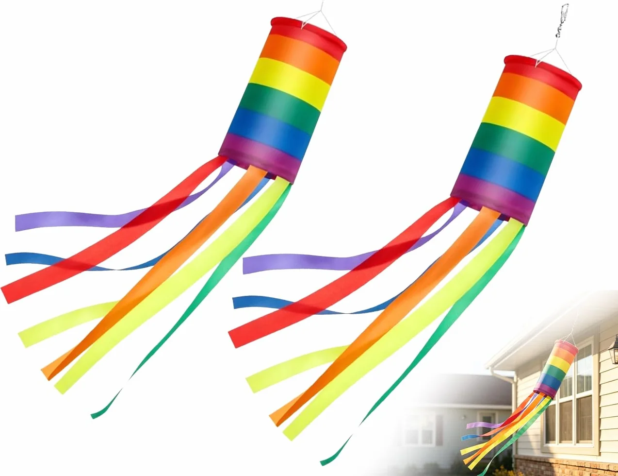2 PCS Manica a Vento Arcobaleno,Bandiera banderuola,Bandiera a Maniche a Vento a Righe,Decorazione da Appendere all'Esterno,per Parete Esterna Albero Anteriore Patio Prato Giardino(100 cm)