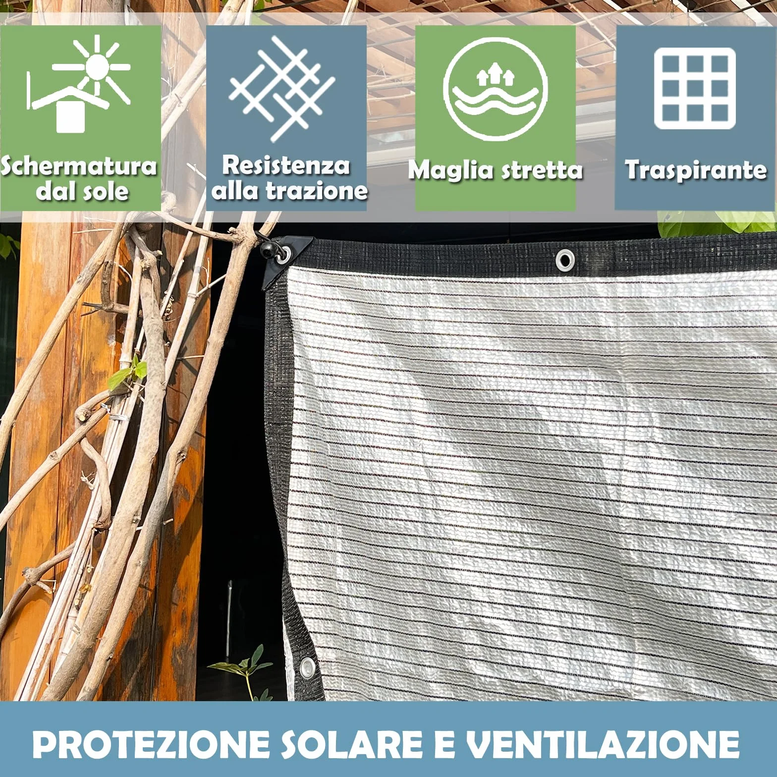 BeGrit Telo Ombreggiante Alluminio 3x4m Rete ombreggiante Riflettente Auto Esterno all'75% Telo Ombra Riflettente con Occhielli Rete di Protezione Solare Traspirante per Giardino Balcone Campeggio