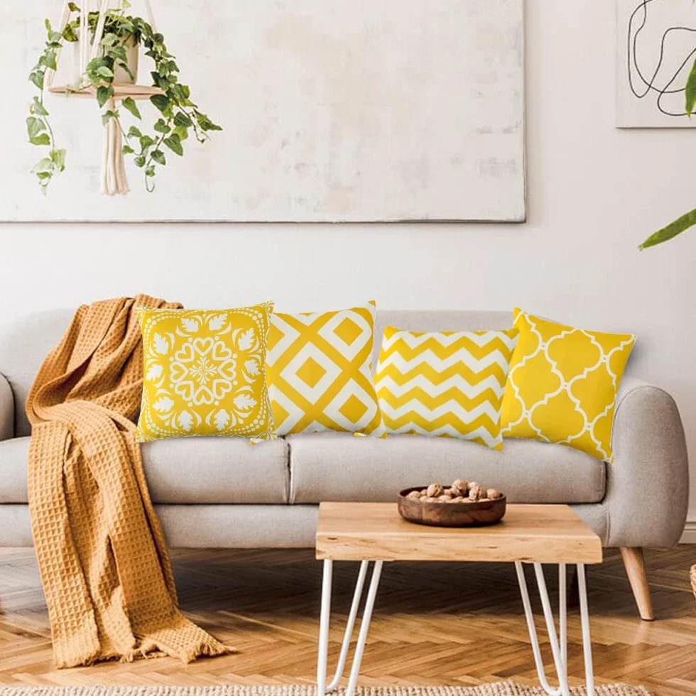 Federa per cuscino per esterni, impermeabile e resistente alle intemperie, cuscino da giardino per divano, sedia, salone, 18 x 18 pollici, colore giallo