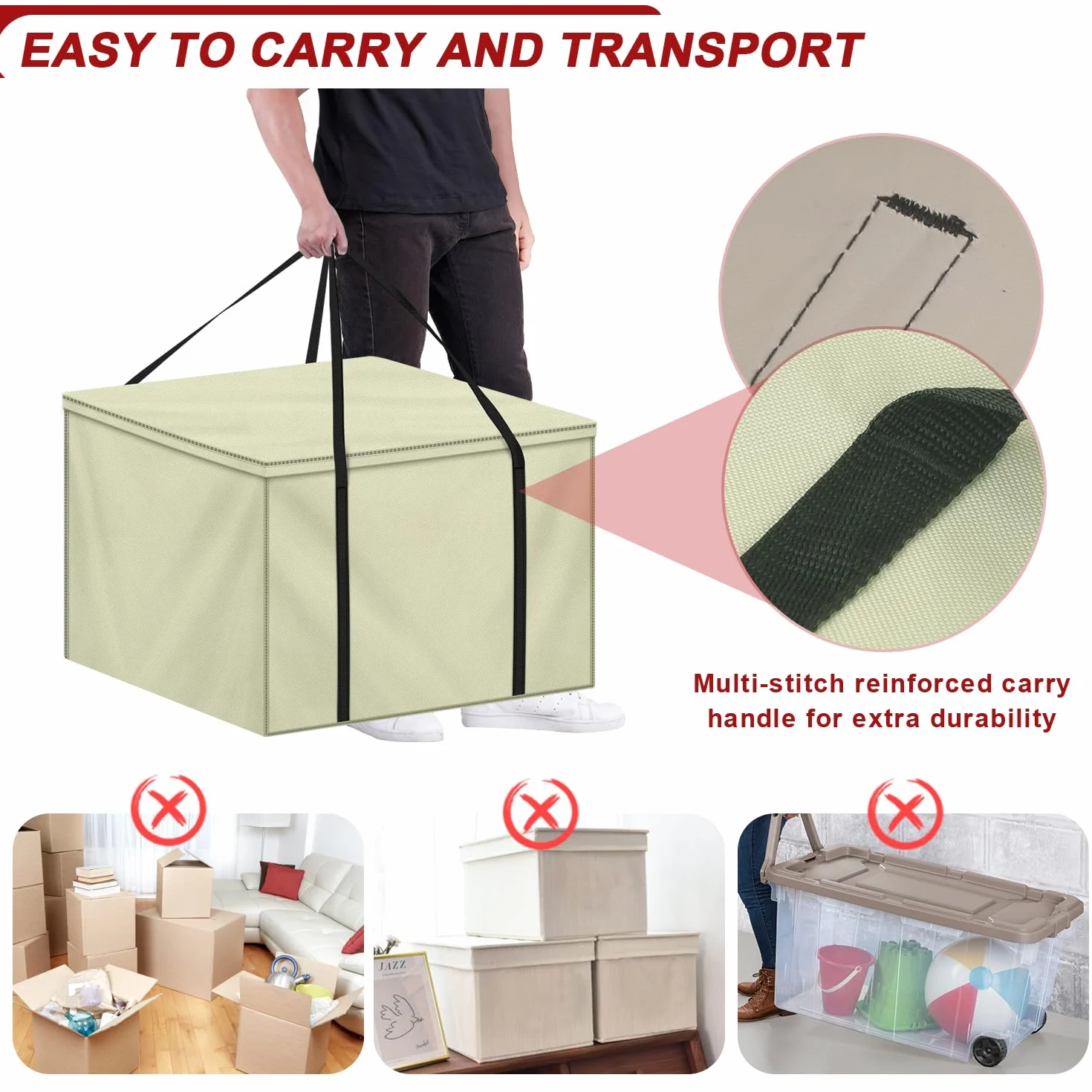 LAMUNI Borsa per Cuscini da Giardino Quadrato 80x80x60cm Borse di Stoccaggio per Esterni, Tessuto Oxford 600D Borsa Portaoggetti con Maniglie, Impermeabile Borsa Porta Cuscino da Letto