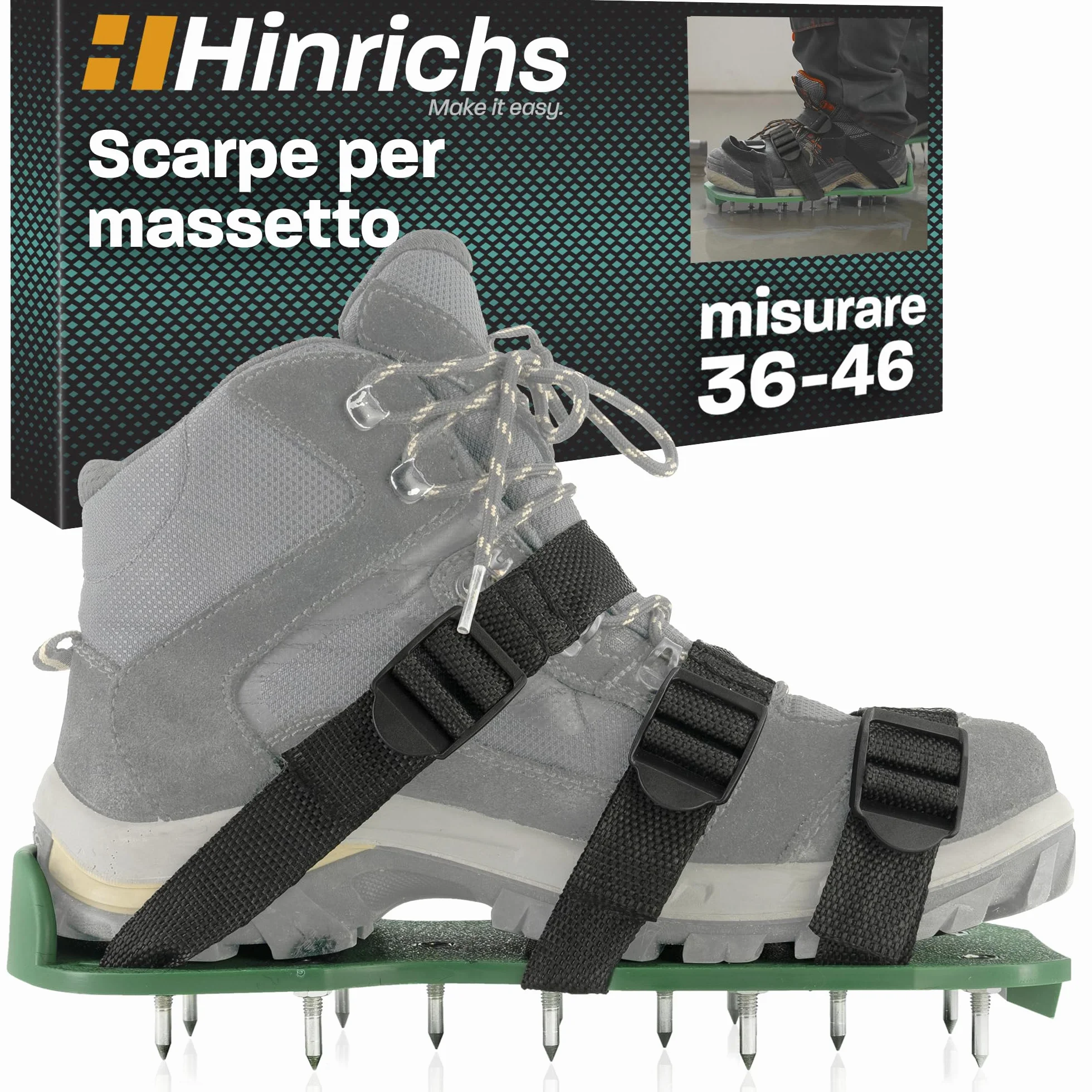 Hinrichs Scarpe per unghie – 2 x suole per unghie in 30 x 13,3 cm e punte da 25 mm – misure regolabili per la ventilazione del prato – scarpe da massetto – scarpe per ventilare il prato – scarpe per