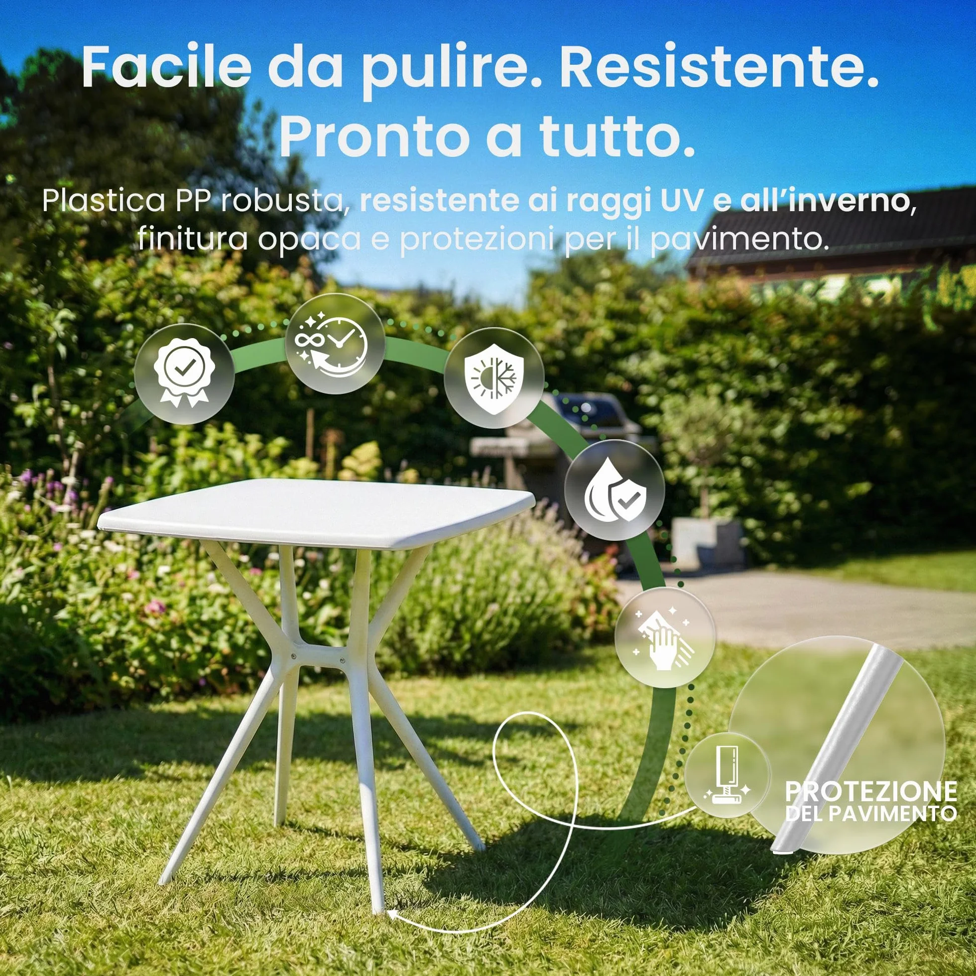 CLP Tavolo da Giardino Becky Resistente alle intemperie, Tavolo bistrot Quadrato 72x72 cm, Balcone in Polipropilene Anti UV, Colore:Bianco