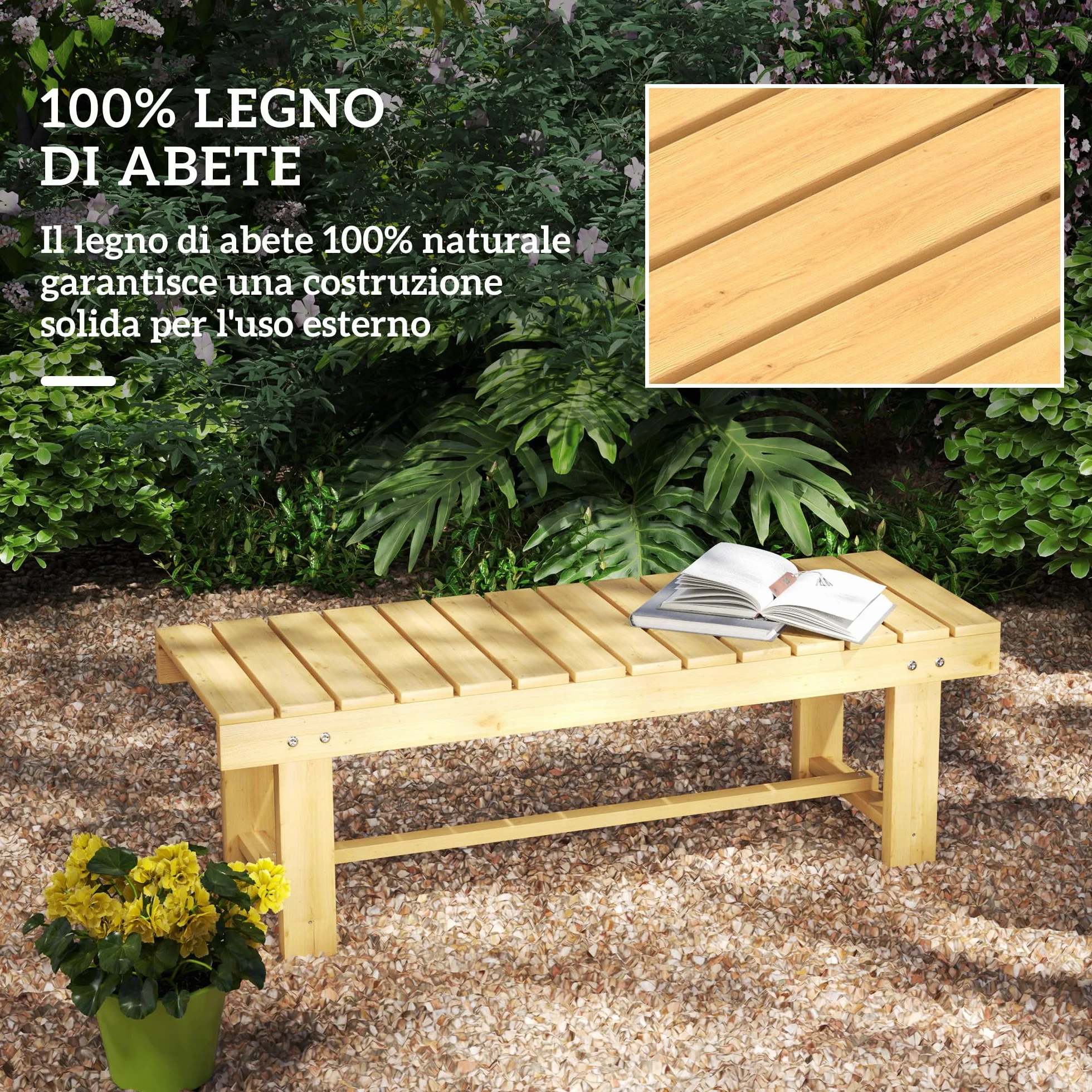 Outsunny Panchina da Esterni Impermeabile a 2 Posti in Legno di Abete, Per Giardino Terrazzo, Fino 250kg, 110x38x35cm