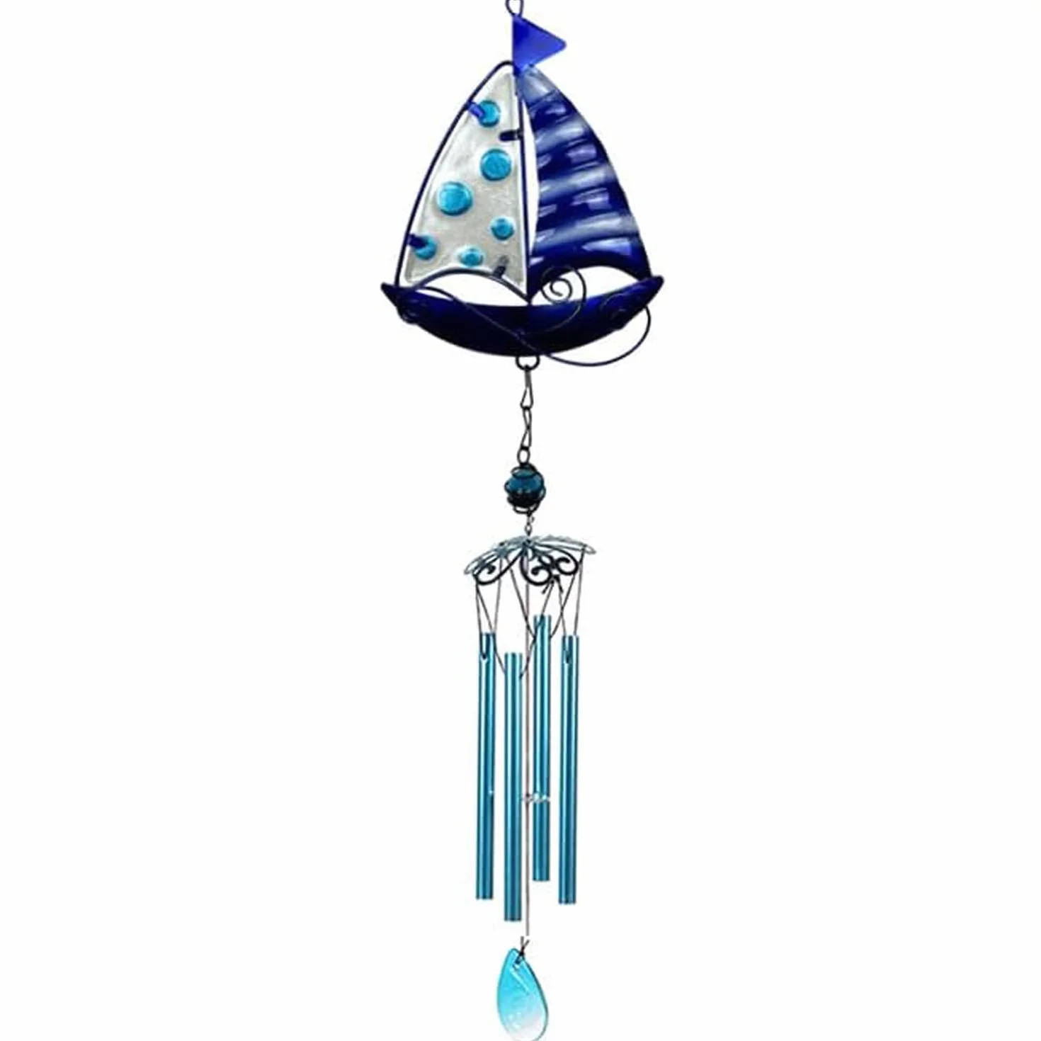 Campanello a vento blu da appendere per patio, decorazione da giardino in vetro, veranda, balcone, decorazione creativa da appendere (45 cm x 11,5 cm x 3,5 cm) a vela