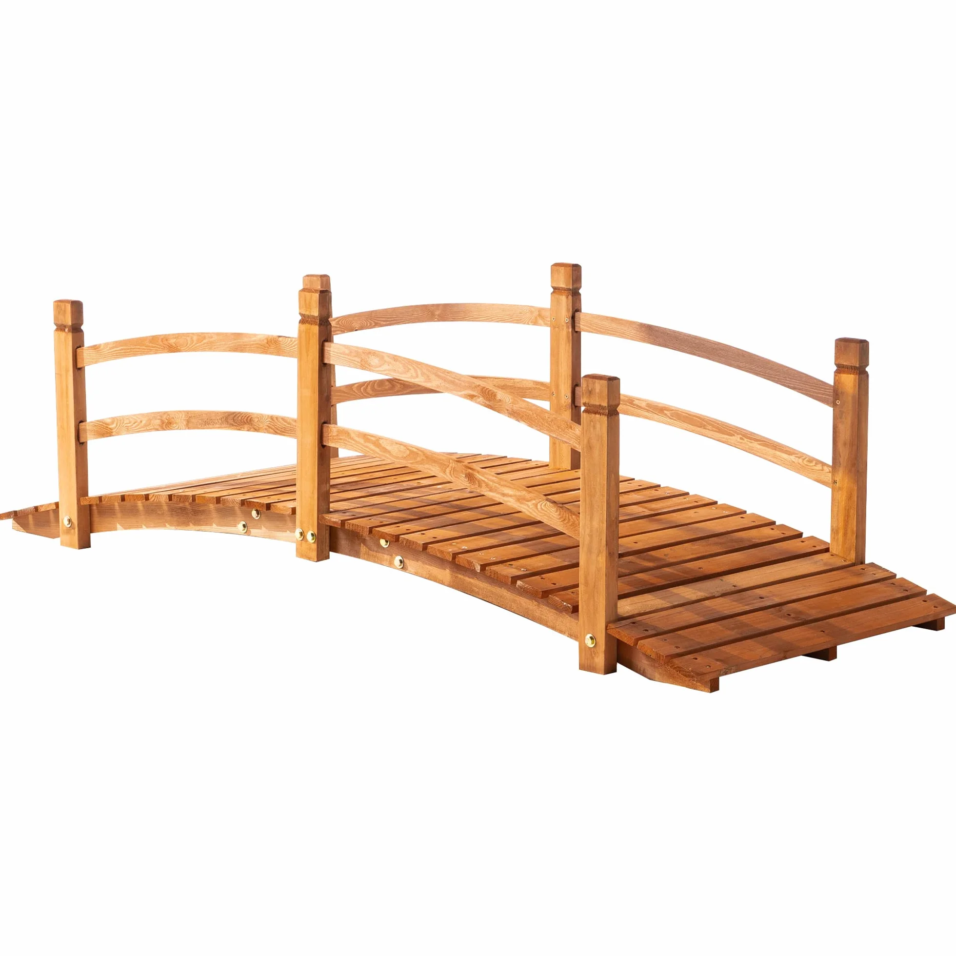 Outsunny Ponte ad Arco in Legno 185x72x58 cm con corrimano Ponte da Giardino per la Decorazione del Patio Carico 200 kg Naturale