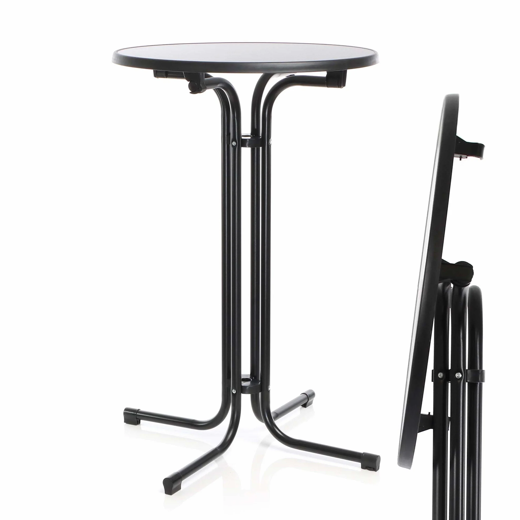 Tavolo alto da bar rotondo pieghevole nero Ø 80 cm h 110 cm per interno ed esterno