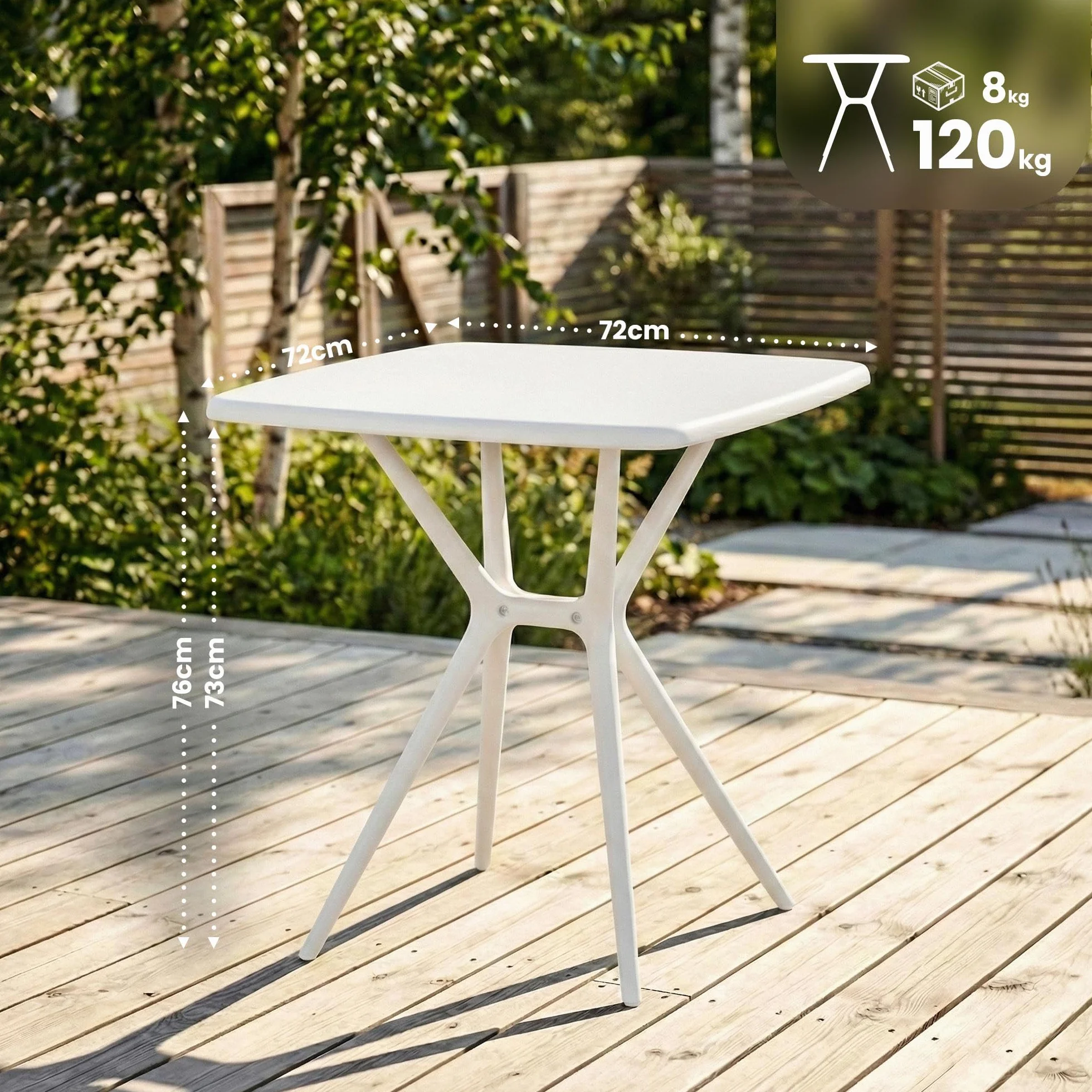 CLP Tavolo da Giardino Becky Resistente alle intemperie, Tavolo bistrot Quadrato 72x72 cm, Balcone in Polipropilene Anti UV, Colore:Bianco