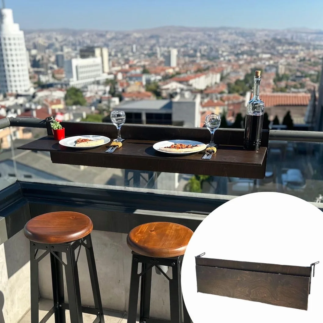 Tavolo da bar per ringhiere, tavolo pieghevole per esterni, per patio, balcone, compatibile con molte ringhiere, tavolo da portata in legno per veranda (noce, L: 100,3 x 30 cm)