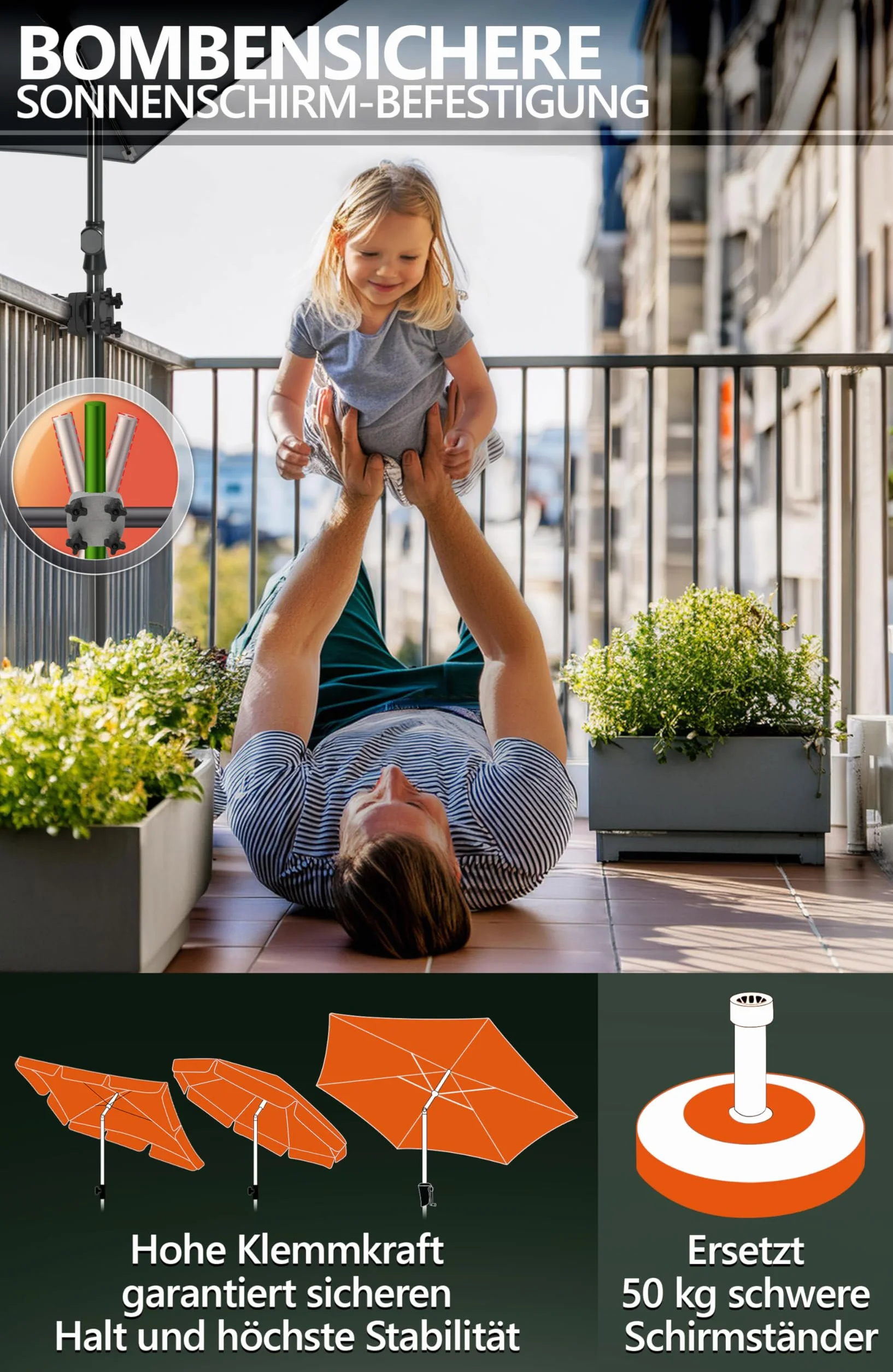 4smile SunnyGuy - Supporto Universale per ombrellone da Balcone, Universale, per Balcone