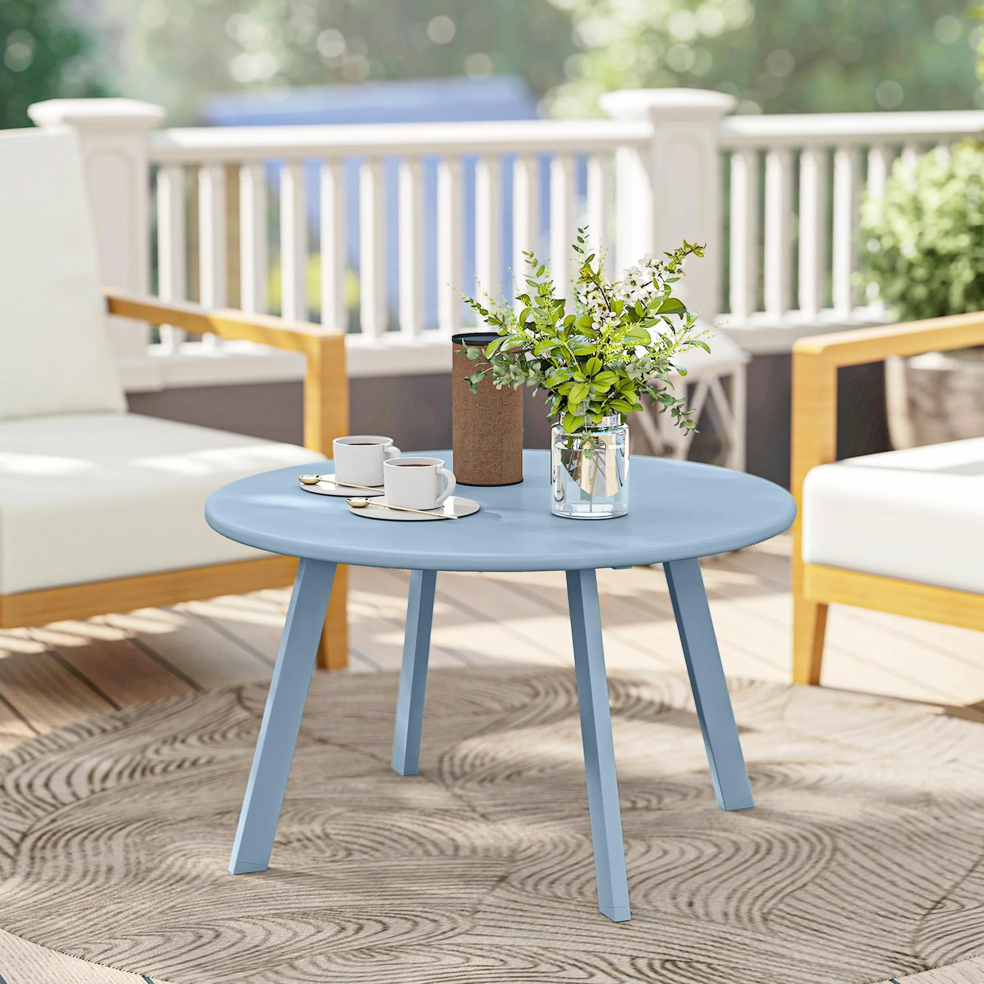 Outsunny Tavolino rotondo con piedini antiscivolo, struttura in metallo, per giardino, balcone, terrazza, soggiorno, Ø 70 x 42 cm, blu