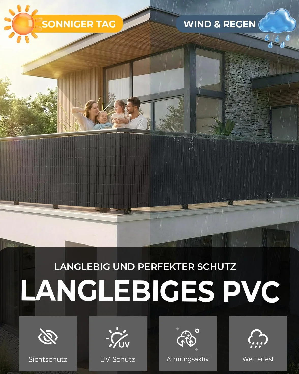 paramondo Canniccio PVC Recinzione Frangivista Triplo Rinforzo Paravista, Resistente ai Raggi UV Resistente, Impermeabile, Protettivo Frangivento per Giardino, Balcone & Terrazza, 150 x 300 cm, Grigio