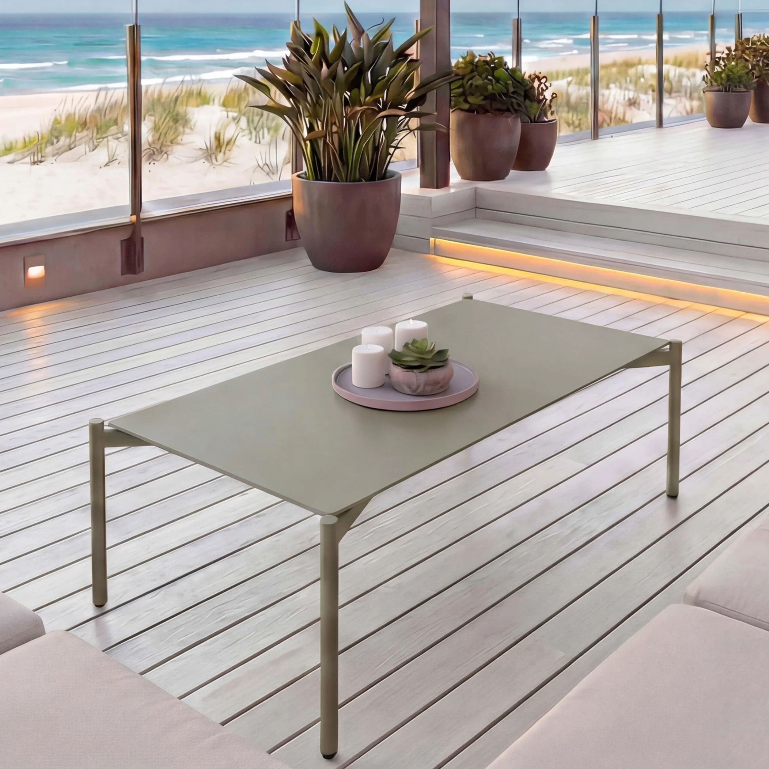 Mendler Tavolino da giardino in alluminio HWC-O11, tavolo da salotto per esterni da caffè da balcone, 105x65cm - verde chiaro