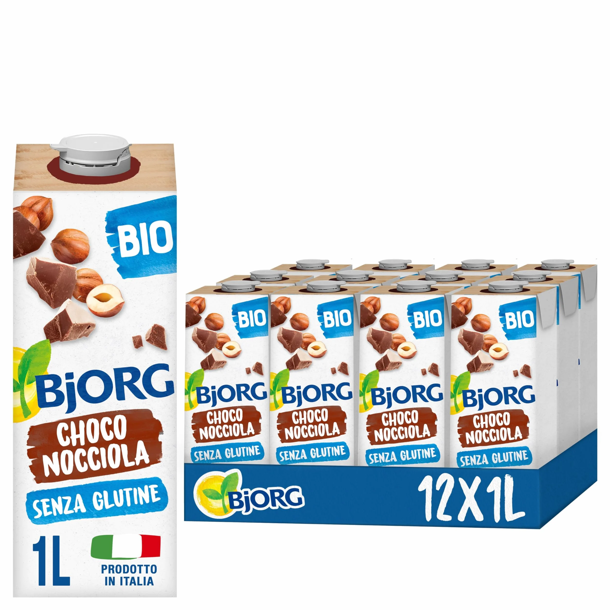 BJORG Bevanda di Riso al Cioccolato e Nocciole, Bevanda Vegetale a Basso Contenuto di Grassi, Ideale per Ricette Dolci, Senza Glutine, Gusto Goloso, Vegan, Prodotto in Italia, 12 x 1L