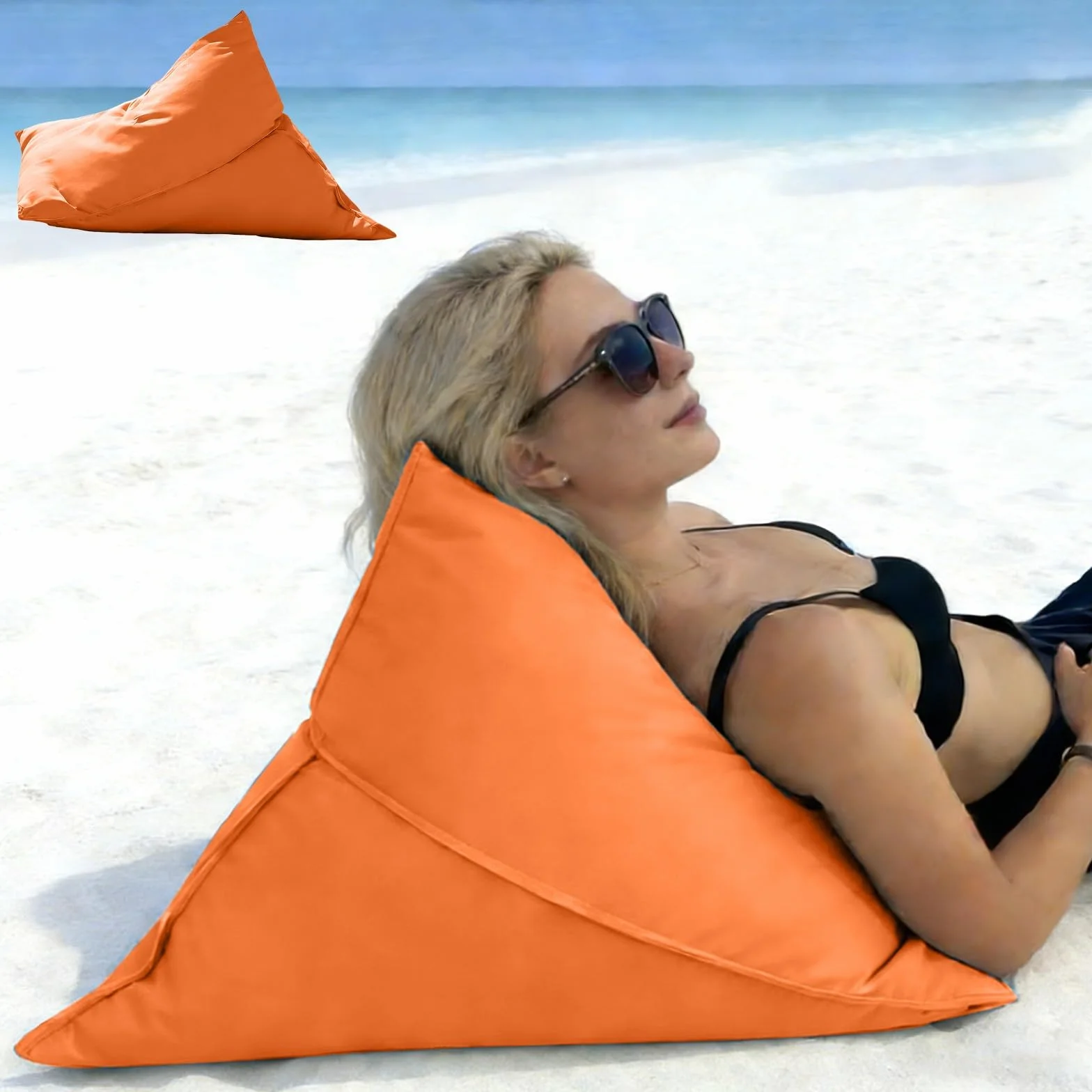 Outdoor Bean Bag (No Filler) Waterproof Beach Pillow Cover Mini Back Rest Bean Bag Cover for Camping Bag Multifunctional Storage Bag Bean Bag Beach Pillowsac Dual-Use(Orange)