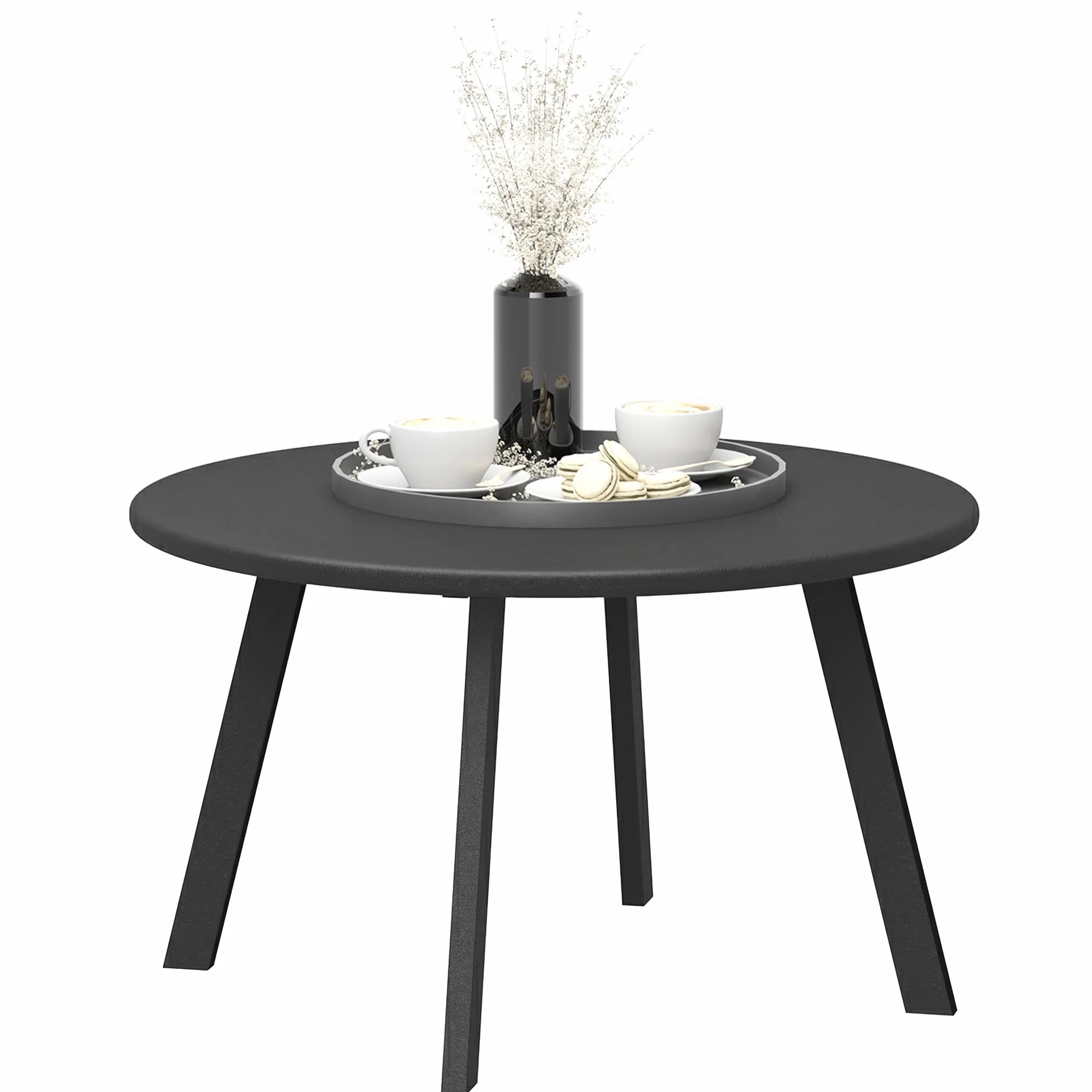Outsunny Tavolino da Giardino Rotondo stile Industriale con Piedini Antiscivolo, Tavolino da Caffè in Metallo, per Balcone, Giardino, Terrazza, Soggiorno, Ø70x42 cm, Grigio Carbone