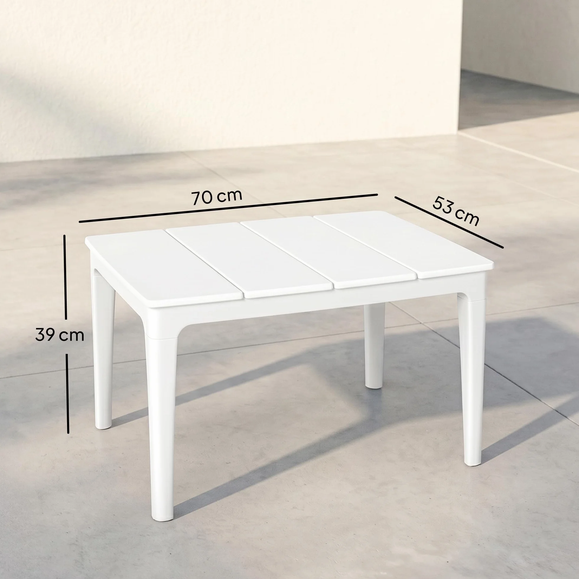 Outsunny Tavolo da Caffè da Esterno con Gambe Cilindriche, Tavolino da Giardino Rettangolare in Plastica PP, Stile Moderno, per Giardino, Balcone, Terrazzo, 53x70x39 cm, Crema