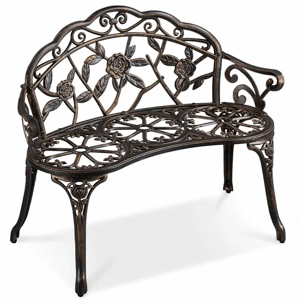 Yaheetech Panca da Giardino Panchina da Esterno a 2 Posti con Braccioli Vintage con Schienale Decorato in Alluminio 99,5 x 57 x 78,5 cm Bronzo