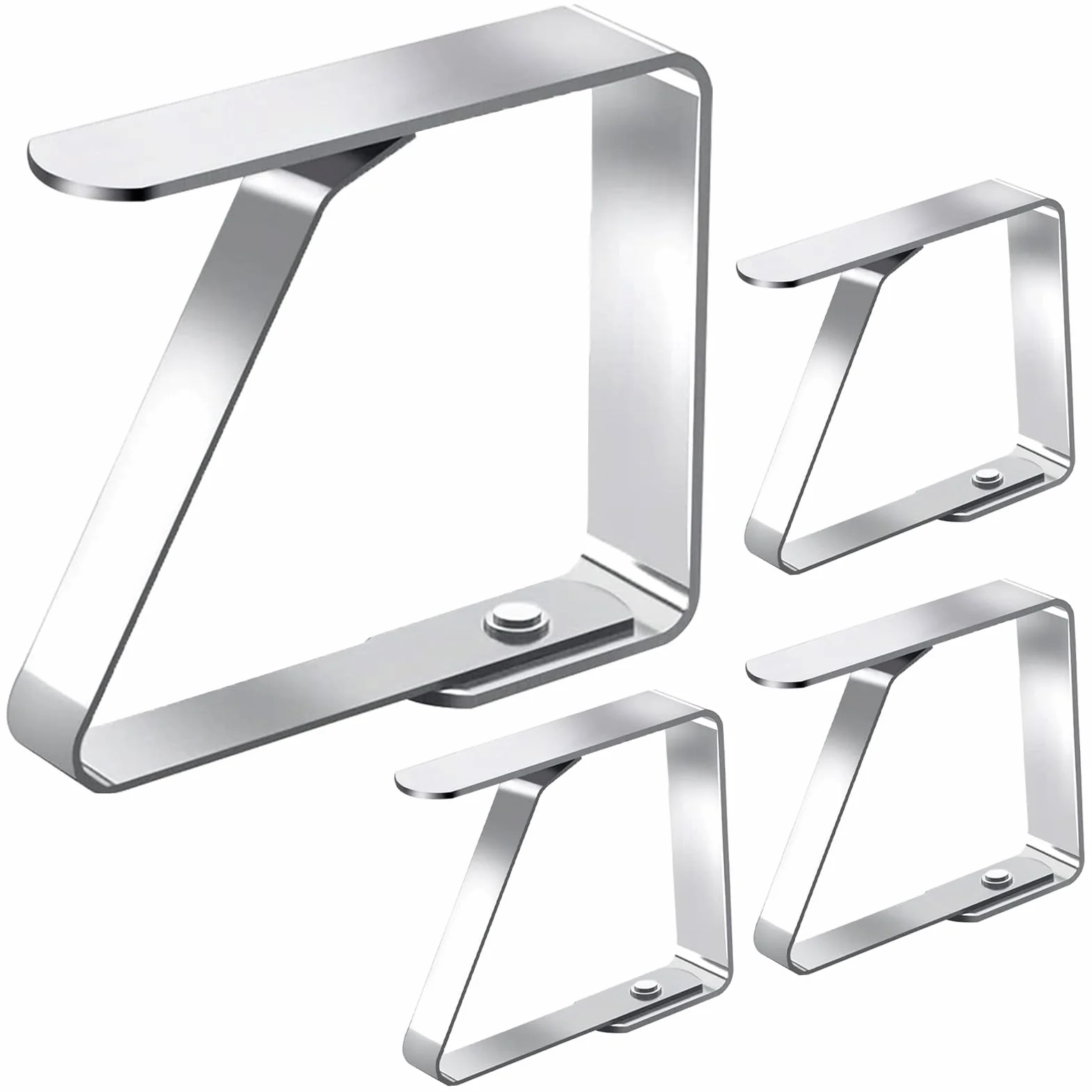 Set di 4 Fermatovaglia,Fermatovaglia in Acciaio Inossidabile,Argento,Ferma Tovaglia da Tavola,Tovaglia da Esterno Clip,per Outdoor Picnic Party,7.5 x 8cm