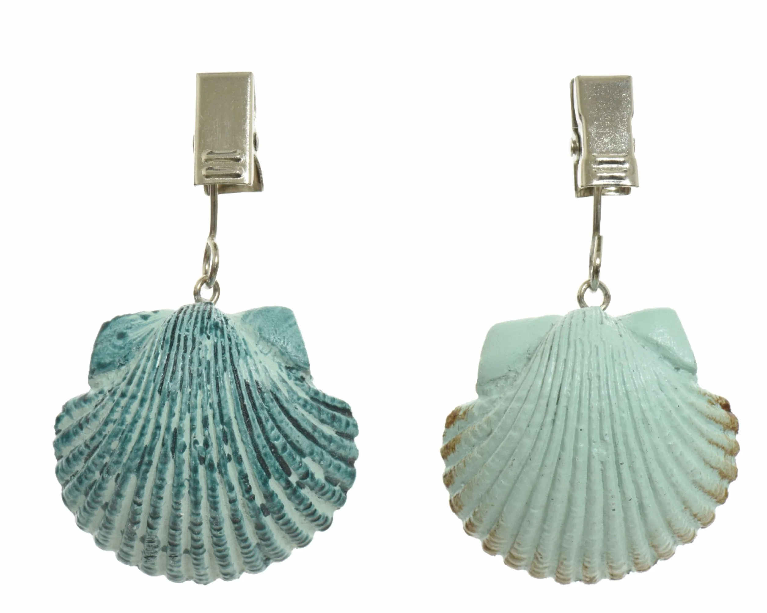 Decoris Set di 4 fermatovaglia, conchiglia, 7 x 4 x 2 cm, in ceramica, per esterni, con mollette in metallo, pesi da appesantire, tovaglia con clip