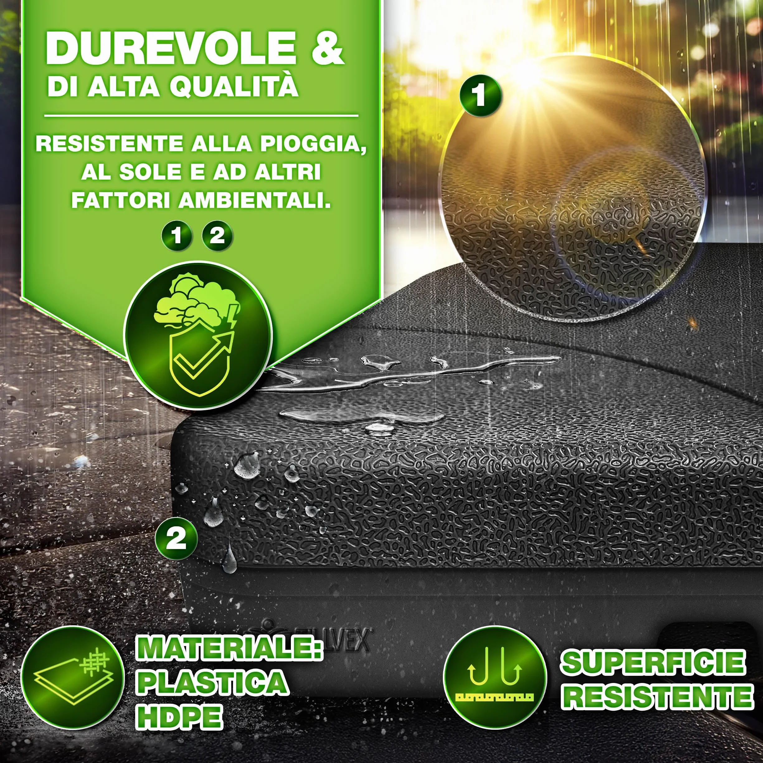 tillvex® Base per Ombrellone 60 Litri / 80 kg – 4 Pezzi per Ombrellone Decentrato con Connettore Metallico | Porta Ombrelloni Riempibile con Acqua o Sabbia | Supporto Ombrellone (Nero)