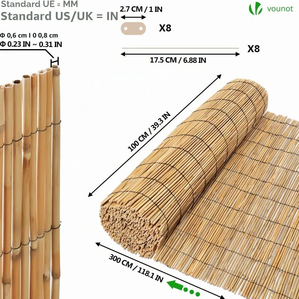 VOUNOT® Recinzione in Canna Naturale Reed Screening, Schermo per la Privacy del Patio, Rotoli Decorativi Frangivista Balcone Canniccio Arella Stuoia Cannette Ombra Recinzione Esterno 100x300cm
