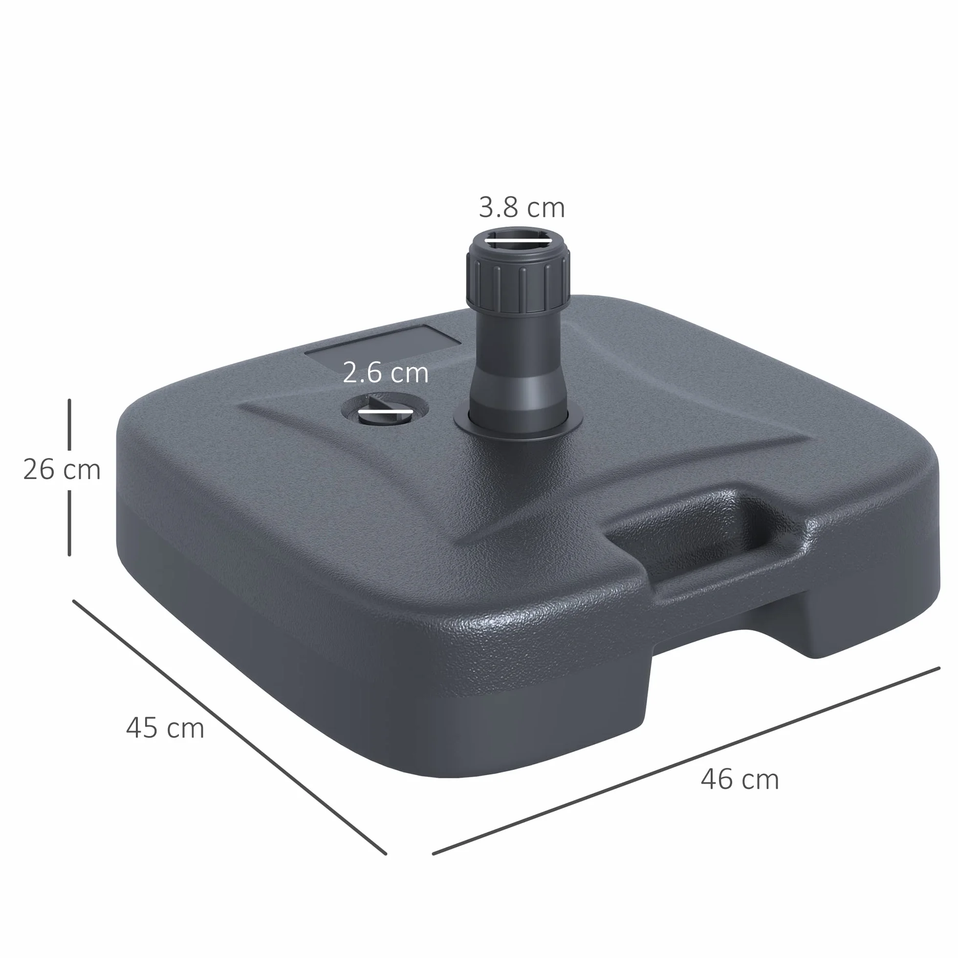 Outsunny Base per Ombrellone da Giardino in HDPE, Base per Ombrellone con Maniglia, Supporto per Pali Ø38mm, Riempibile con 20 kg di Acqua e 30 kg di Sabbia, per Giardino Piscina, Nero