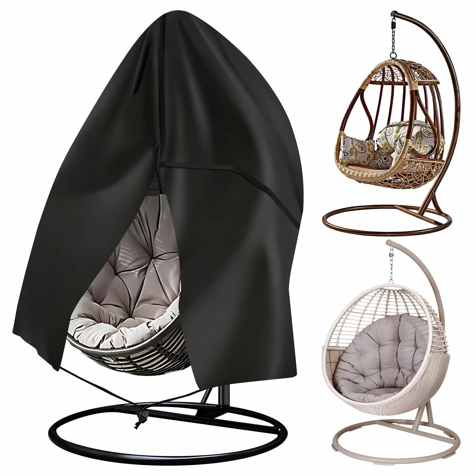 Copertura Sedia Sospesa 420D Oxford Impermeabile e Antivento, Protezione UV per Poltrona Sospesa & Sedia a Uovo con Cerniera e Cordino Regolabile, Telo da Esterno 190×115cm