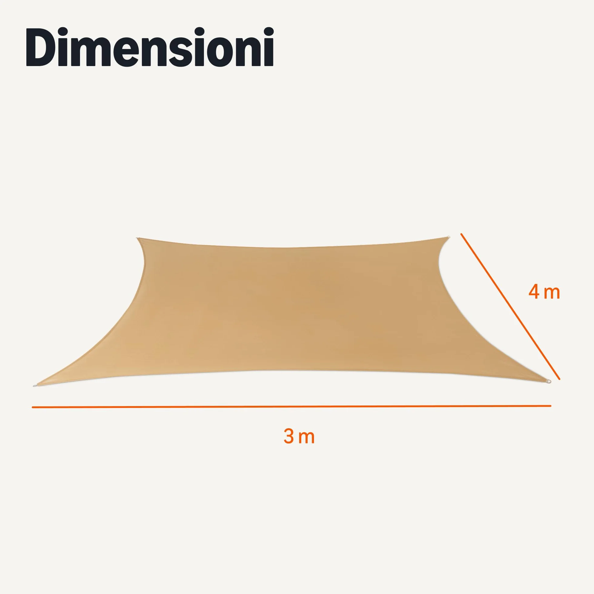 Amazon Basics Vela Parasole da Giardino, Protezione UV, 3 m x 4 m, Sabbia, 1 Pezzo