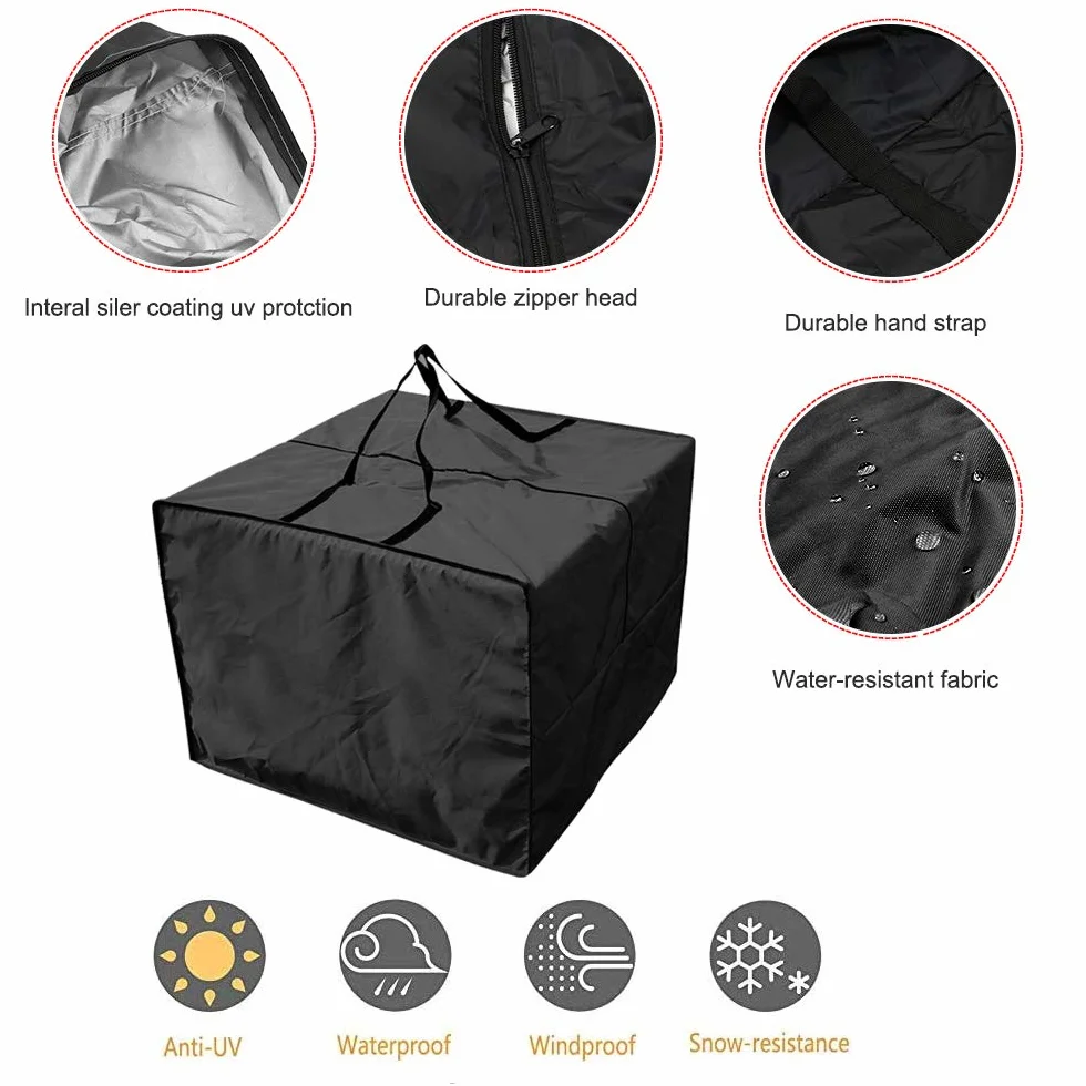 Borsa per cuscini da giardino - Resistente 210D borsa cuscini esterno, Borsa per cuscino da patio con cerniera con manici e capacità 81 x 81 x 61 cm